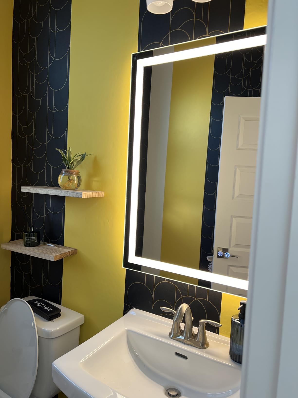 Keonjinn 42 x 36 Inch LED Bathroom Mirror with Lights, Bighter Frontlit & Backlit Vanity Mirror with Stepless Dimmable 3-Color, Anti-Fog Mirror for Wall, HD Tempered Glass, Memory Founction, CR90+ customer photo 2
