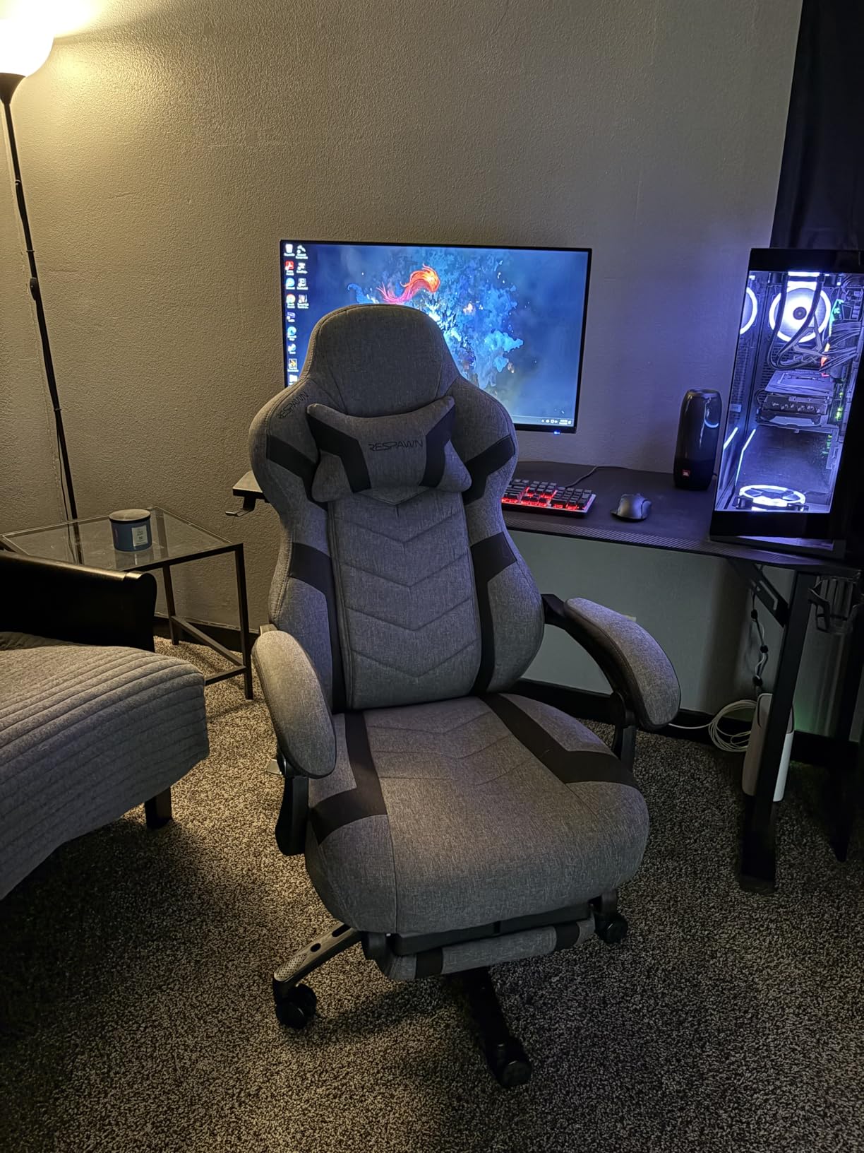 RESPAWN 110 Pro Ergonomic Gaming Chair with Footrest for Adults - Comfortable Office Gaming Recliner with Lumbar Support and Headrest, Racing Style Video Game Chairs for Computer Gamer - Gray Fabric customer photo 1