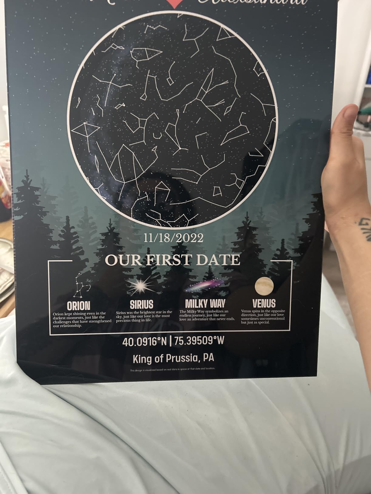 Custom Star Map Gift for Couples, Personalized Glass Night Sky, Where We Met Constellation Map, Romantic Anniversary or Wedding Gift, Unique Wall Art for Him or Her Customer Review Custom Star Map Gift for Couples, Personalized Glass Night Sky, Where We Met Constellation Map, Romantic Anniversary or Wedding Gift, Unique Wall Art for Him or Her - Customer Photo 2