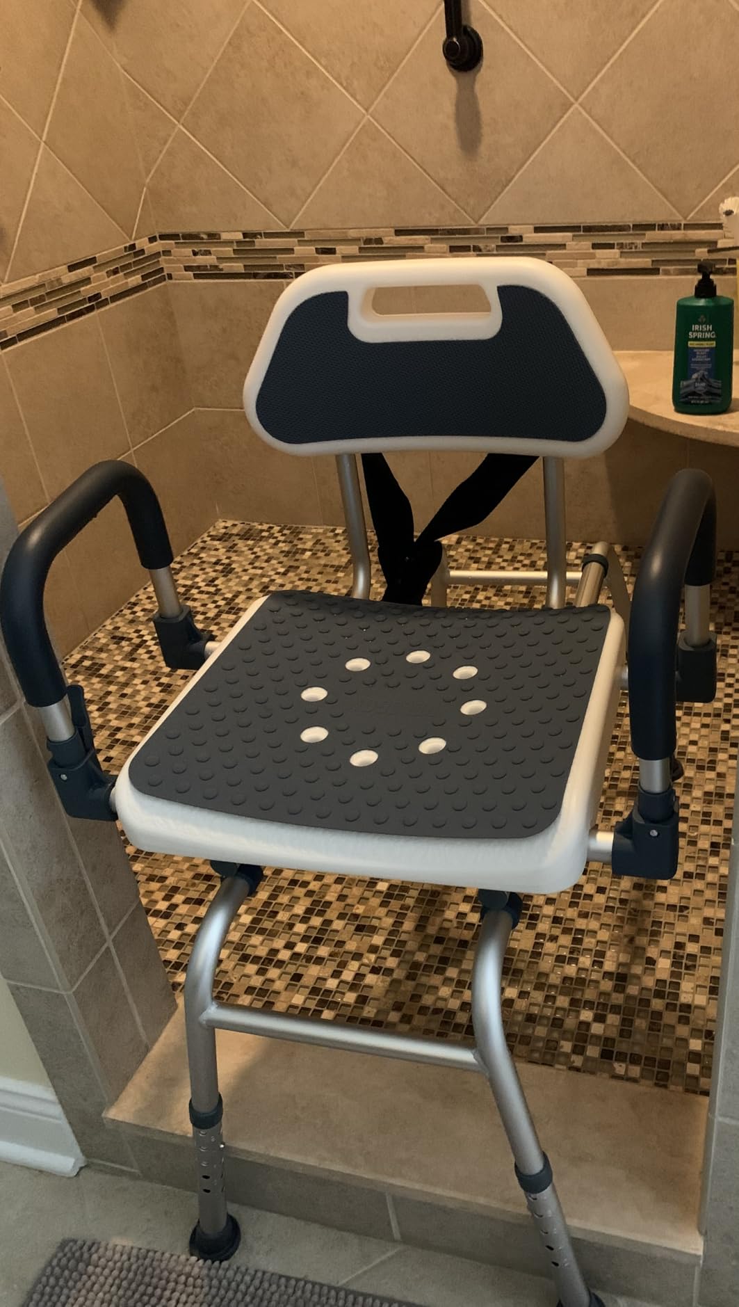 Sliding Shower Chair Tub Transfer Bench with Swivel Seat, Shower Bench for Elderly and Disabled, with Security Belt, 360 Rotation, Slides and Rotates, Adjustable customer photo 1