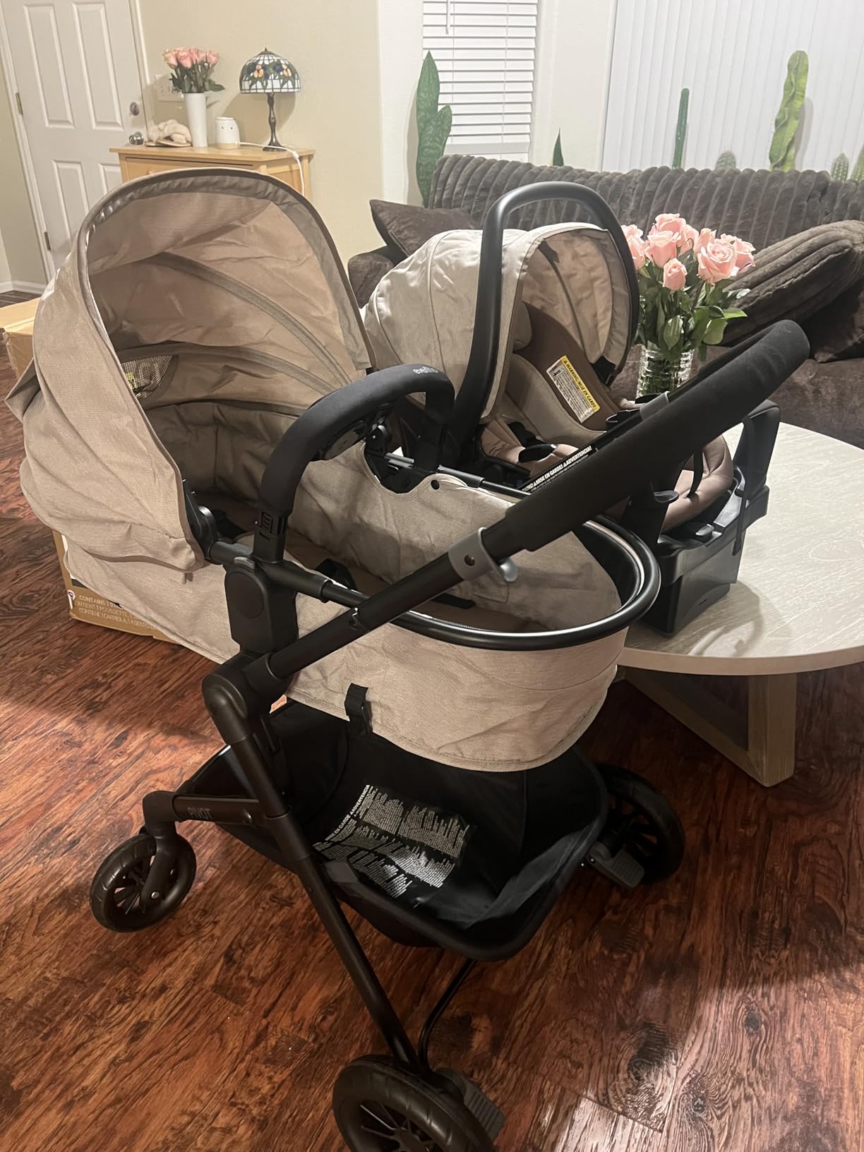 Evenflo Pivot Modular Travel System with LiteMax Preemie and Infant Car Seat, Desert Tan customer photo 1