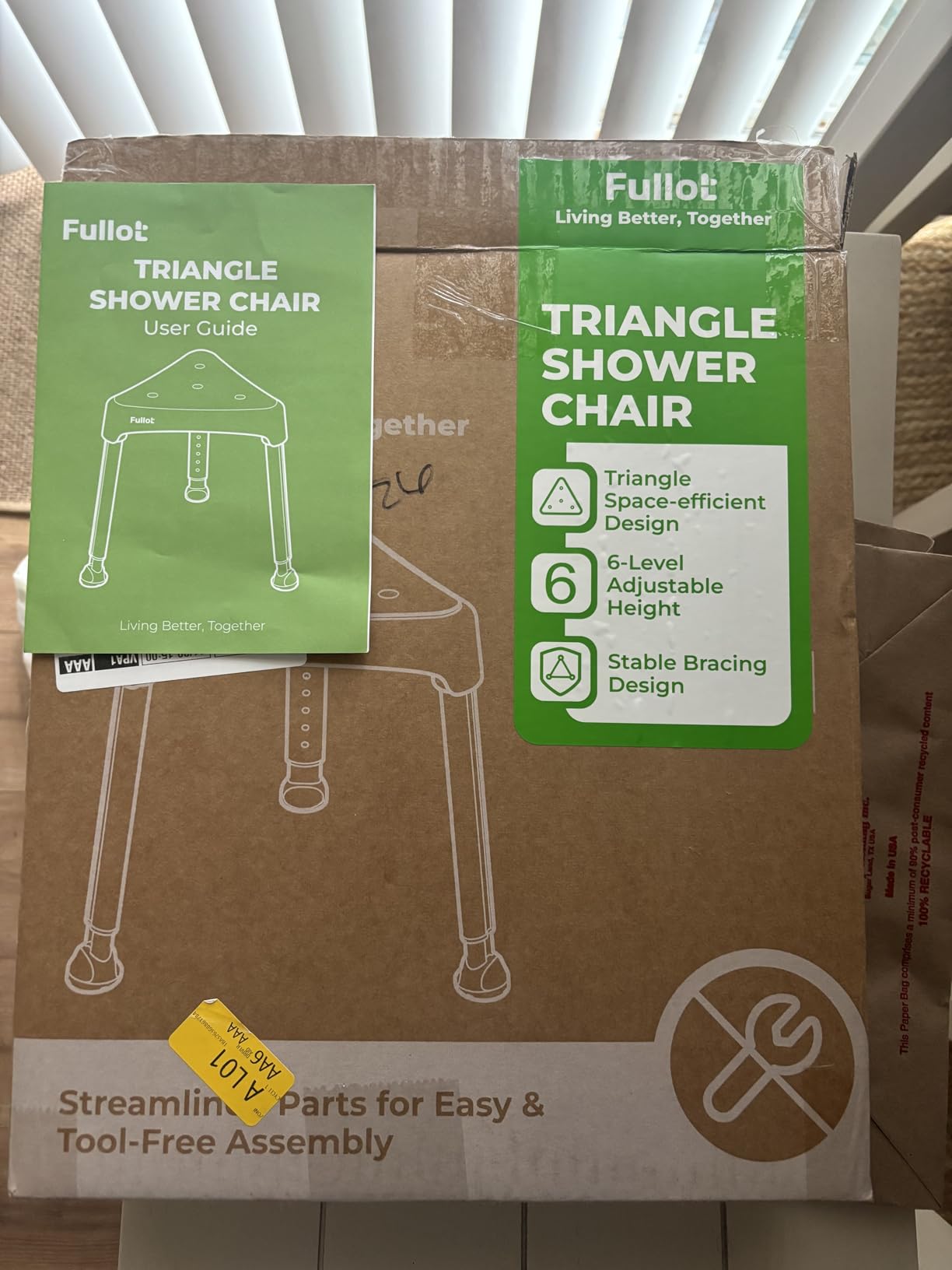 Space-Saving Triangular Shower Chair for Inside Shower, FSA/HSA Eligible 400 lbs Adjustable Shower Stool for Elderly and Disabled, Non-Slip Bathtub Chair with Stable-Bracing, Tool-Free Assembly customer photo 1