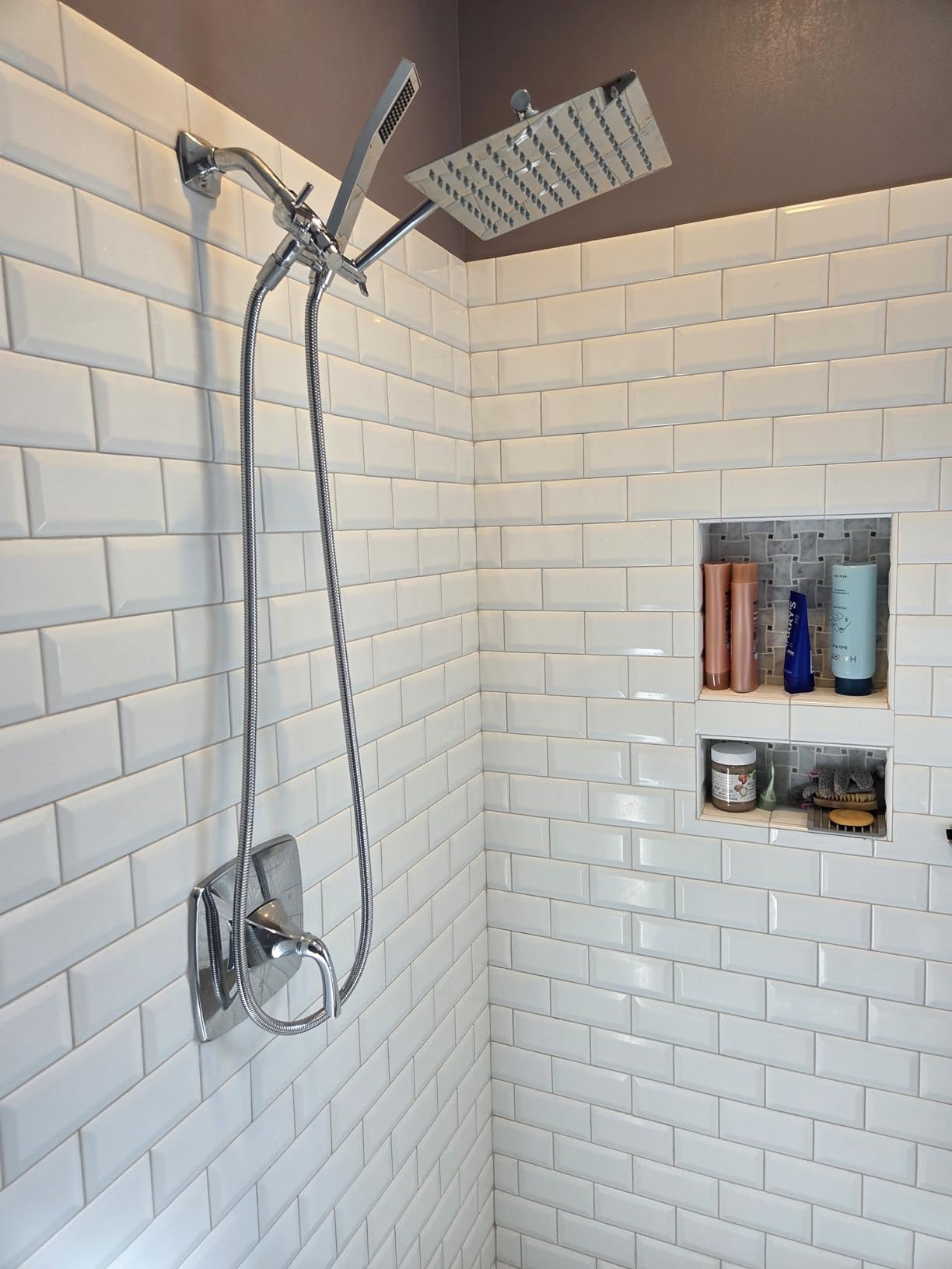 G-Promise All Metal 14 Inch Dual Square Shower Head with Handheld Spray Combo, Rain Shower Head, Adjustable Extension Arm, 3-Way Diverter, 71 Inch Extra Long Hose - A Bathroom Upgrade (Chrome) customer photo 1