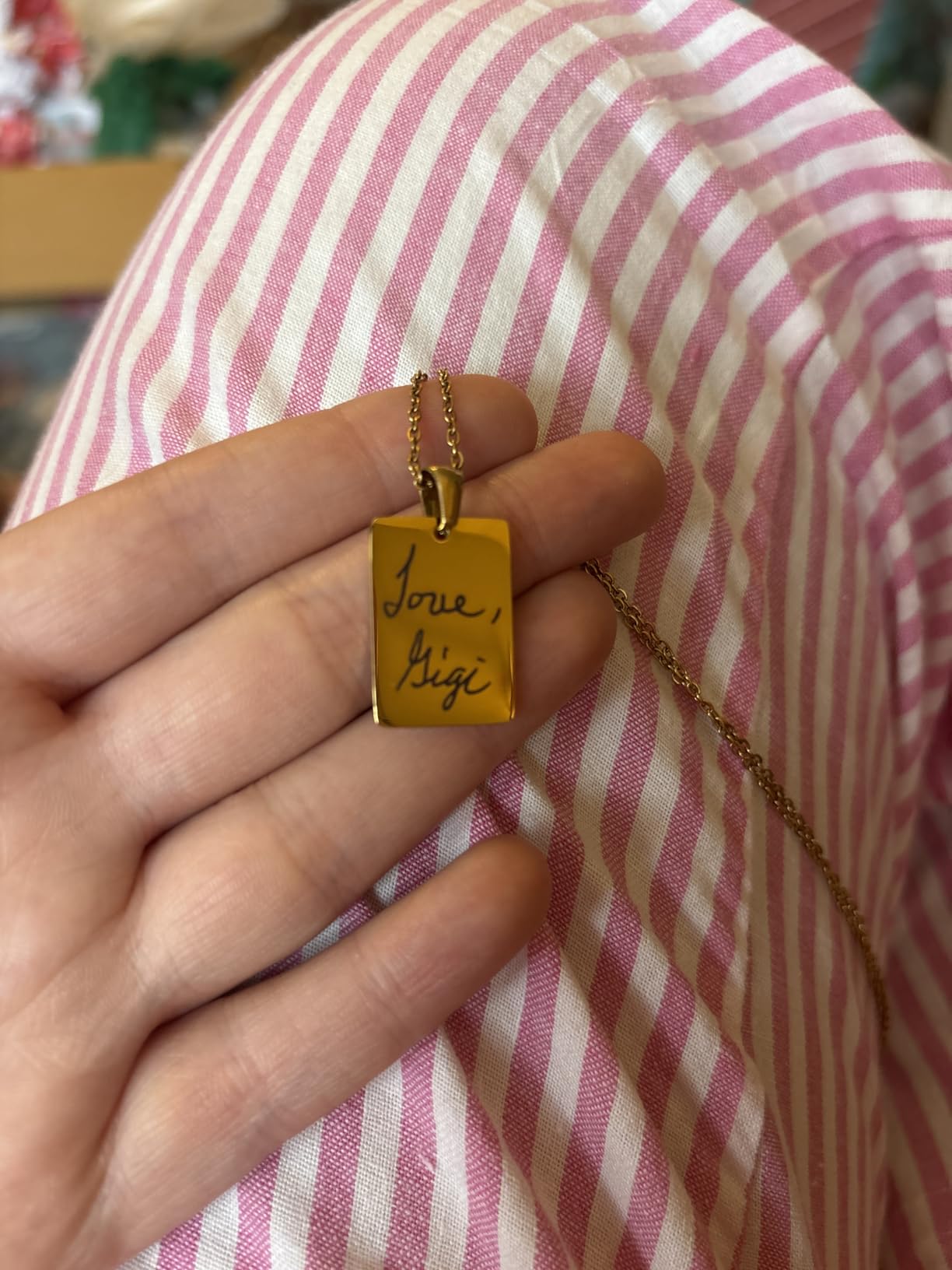 Custom Handwriting Necklace – Personalized Gold or Silver Pendant – Actual Handwriting Engraved – Stainless Steel & Real Gold Plated Chain – Waterproof – Mother's Day Gift for Her - Customer Photo 1