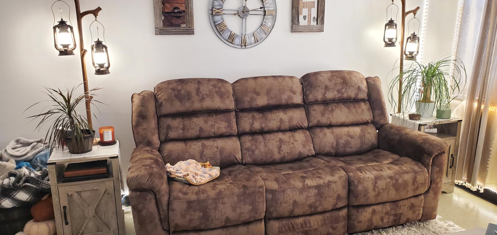 EBELLO Loveseat Recliner Sofa for Living Room, Extra Wide Modern Overstuffed 2 Seat Reclining Sofa Chair, Breathable Fabric Dual Manual Recliner, Brown customer photo 2