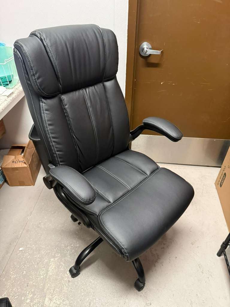 Ergonomic Office Chair - Desk Computer Chair, Leather High Back Executive Chairs with Adjustable Lumbar Support & Flip Up Arms, Rocking, Black customer photo 1