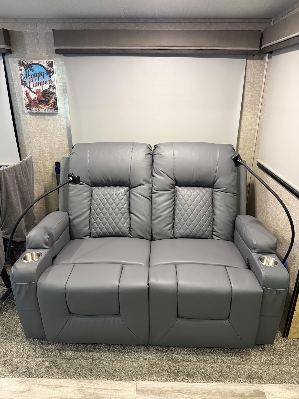 RV Loveseat Recliner Sofa, Reclining Loveseat Wall Hugger Recliners with USB Ports, Cup Holders, Insert Pockets, RV Recliners for Travel Trailers & Living Room, RV Furniture | RV Couch | Gray customer photo 1
