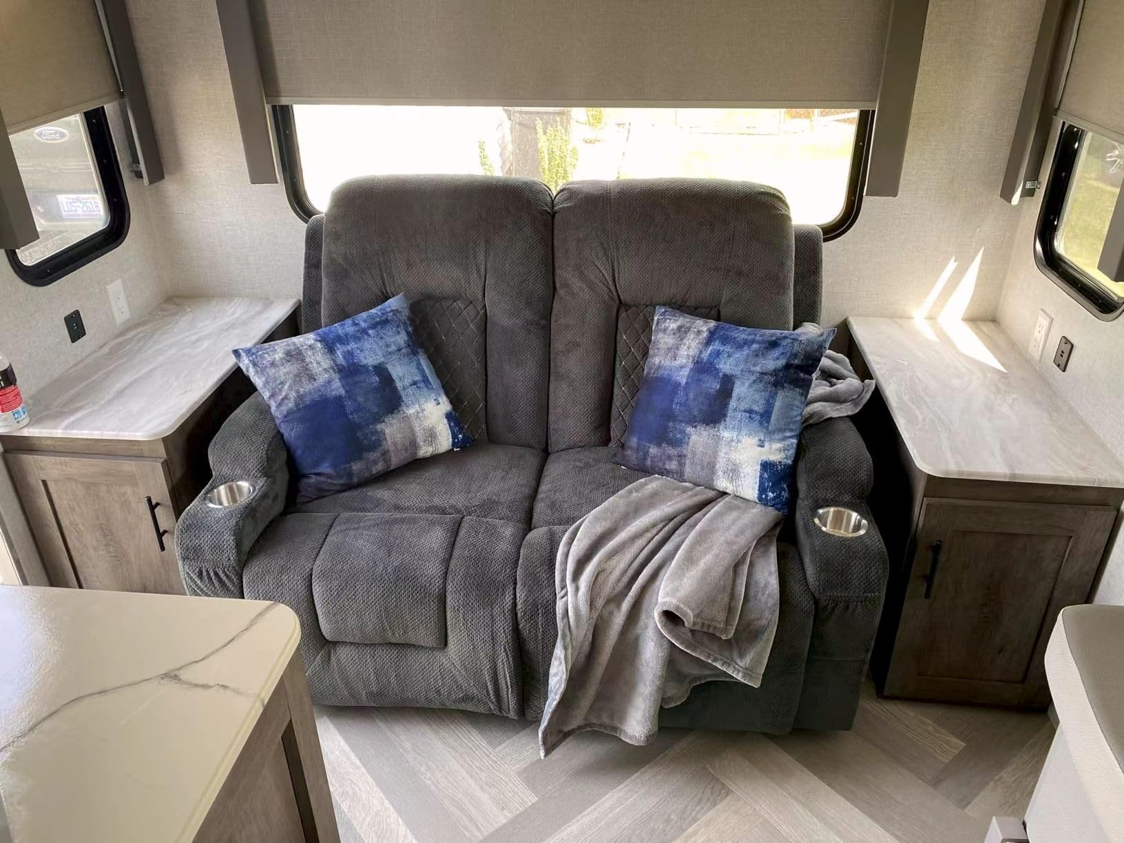 RV Loveseat Recliner Sofa, Reclining Loveseat Wall Hugger Recliners with USB Ports, Cup Holders, Insert Pockets, RV Recliners for Travel Trailers & Living Room, RV Furniture | RV Couch | Gray customer photo 2