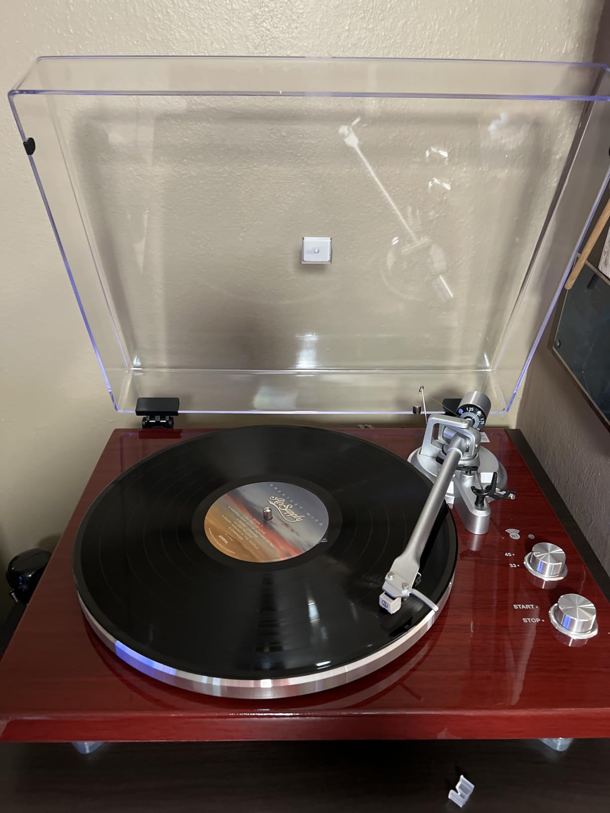 Belt Drive Turntable for Vinyl Record Player,Work with Bluetooth Speakers or Active Speaker,Built-in Phono Pre-amp,USB Digital Output,Magnetic Cartridge, 33/45 RPM,High-Gloss Wood Design customer photo 2