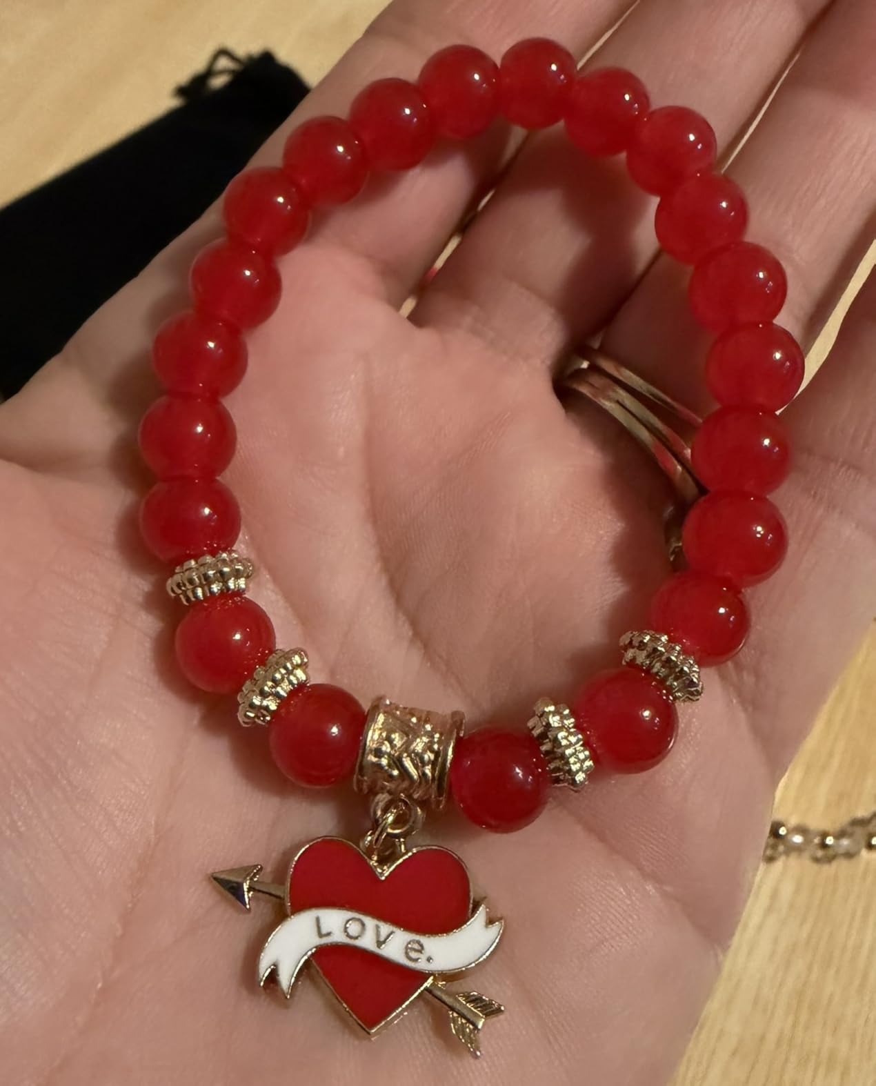 Valentines Jewelry For Her - Love Heart Bracelets Red and Gold Rhinestone Earrings Puffy Heart Necklace Red Heart Jewelry Gifts for Girlfriend Lover Best Friends Wife Women - Customer Photo 1