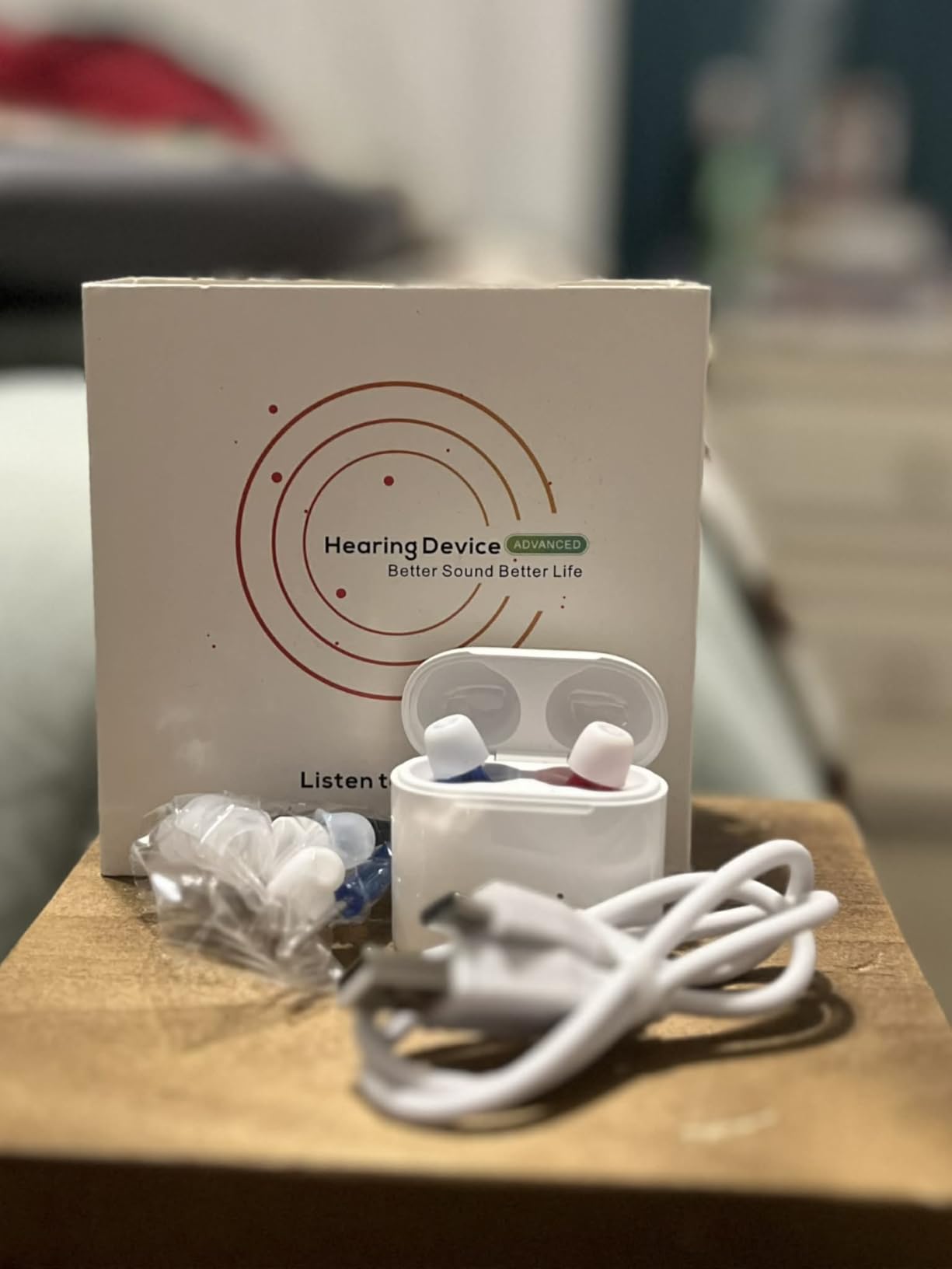 Hearing Aids for Seniors, Invisible Hearing Amplifiers with Noise Cancelling, Rechargeable Hearing Aids for Severe Hearing Loss Adults, Comfort In-ear Hearing Devices(Red and blue) customer photo 1
