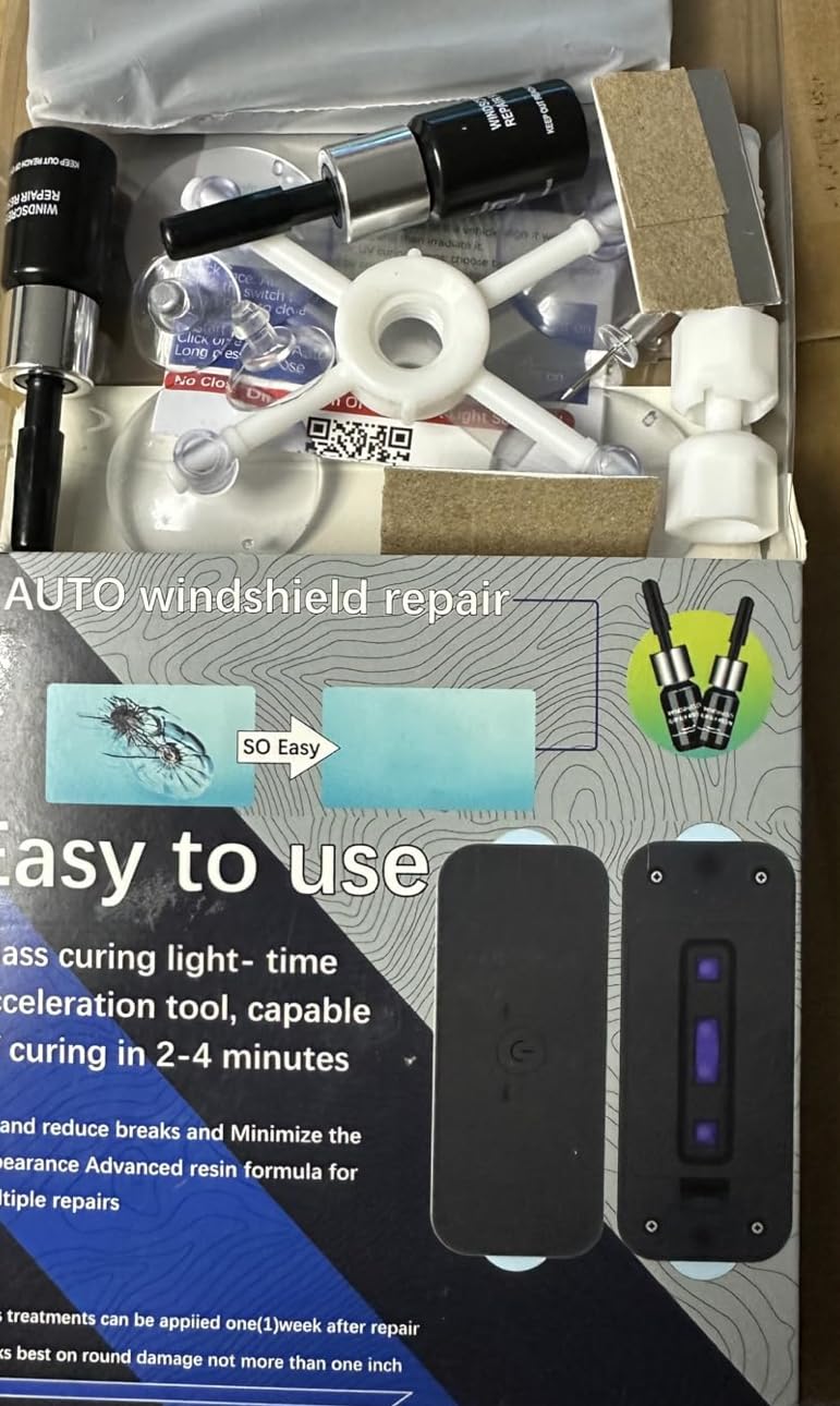 Windshield Repair Kit, 2 PCS Windshield Crack Repair Kit with Suction Cup Curing Light, Automotive Nano Fluid Vehicle Windscreen Tool, Glass Repair Kit for Chips and Cracks (Navy) customer photo 2