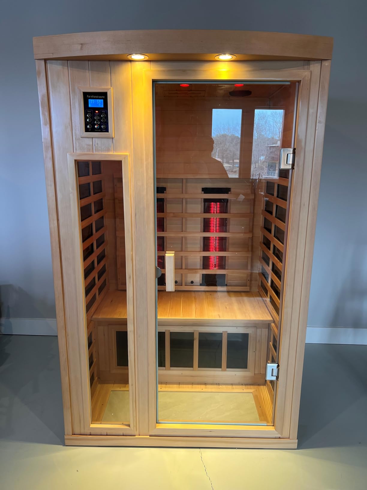 Ceramic Infrared Saunas 2 Person, Infrared Sauna with Red Light Therapy, Far & Near Infrared Sauna Indoor, Low EMF Infrared Sauna for Home, Deluxe Glass Home Sauna with Granite Backdrop customer photo 2