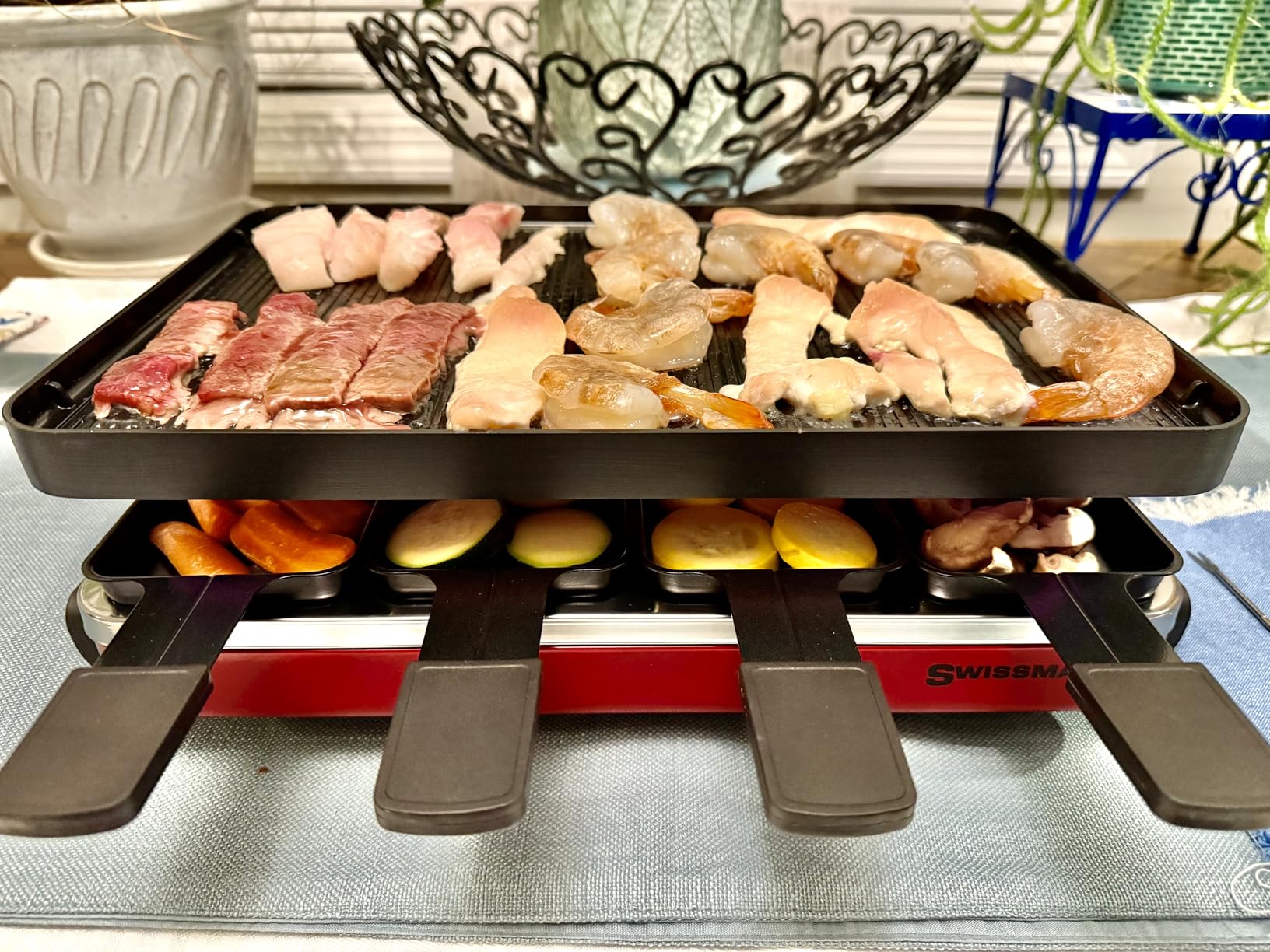 Swissmar Stelvio Raclette Party Grill with Granite Stone Non-Stick Grill Plate/Crepe Top, Outdoor & Indoor Electric BBQ Grill, Samgyupsal Griller - Brushed Stainless Steel - 8-Person customer photo 1