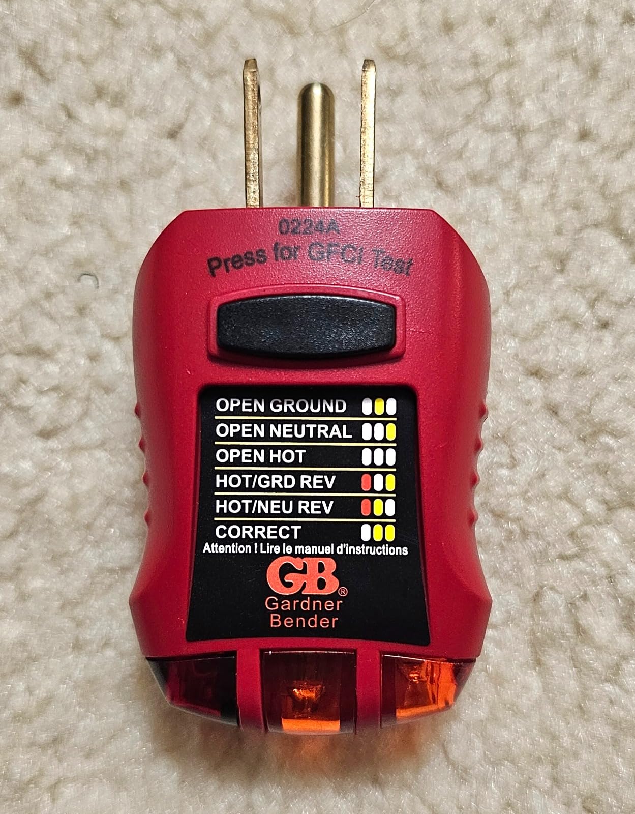 Gardner Bender GFI-3501 Ground Fault Receptacle Tester & Circuit Analyzer, 110-125V AC, for GFCI / Standard / Extension Cords & More, 7 Visual LED Tests customer photo 1