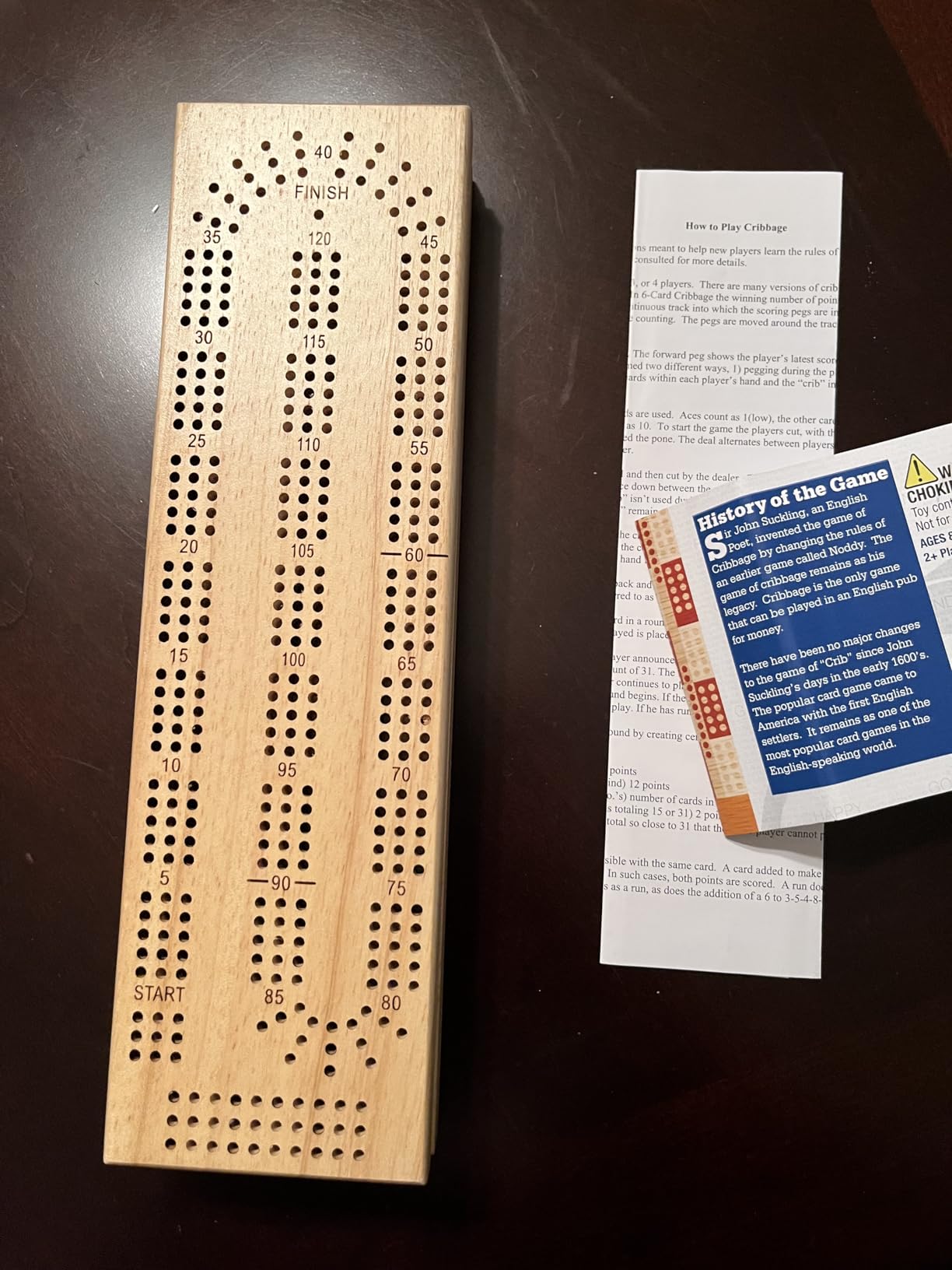 WE Games Wooden Cribbage Board Game Set, Continuous 3 Track for 2-3 Players, Travel Cribbage Board with Card Storage, Includes 9 Metal Pegs & Deck of Cards customer photo 2
