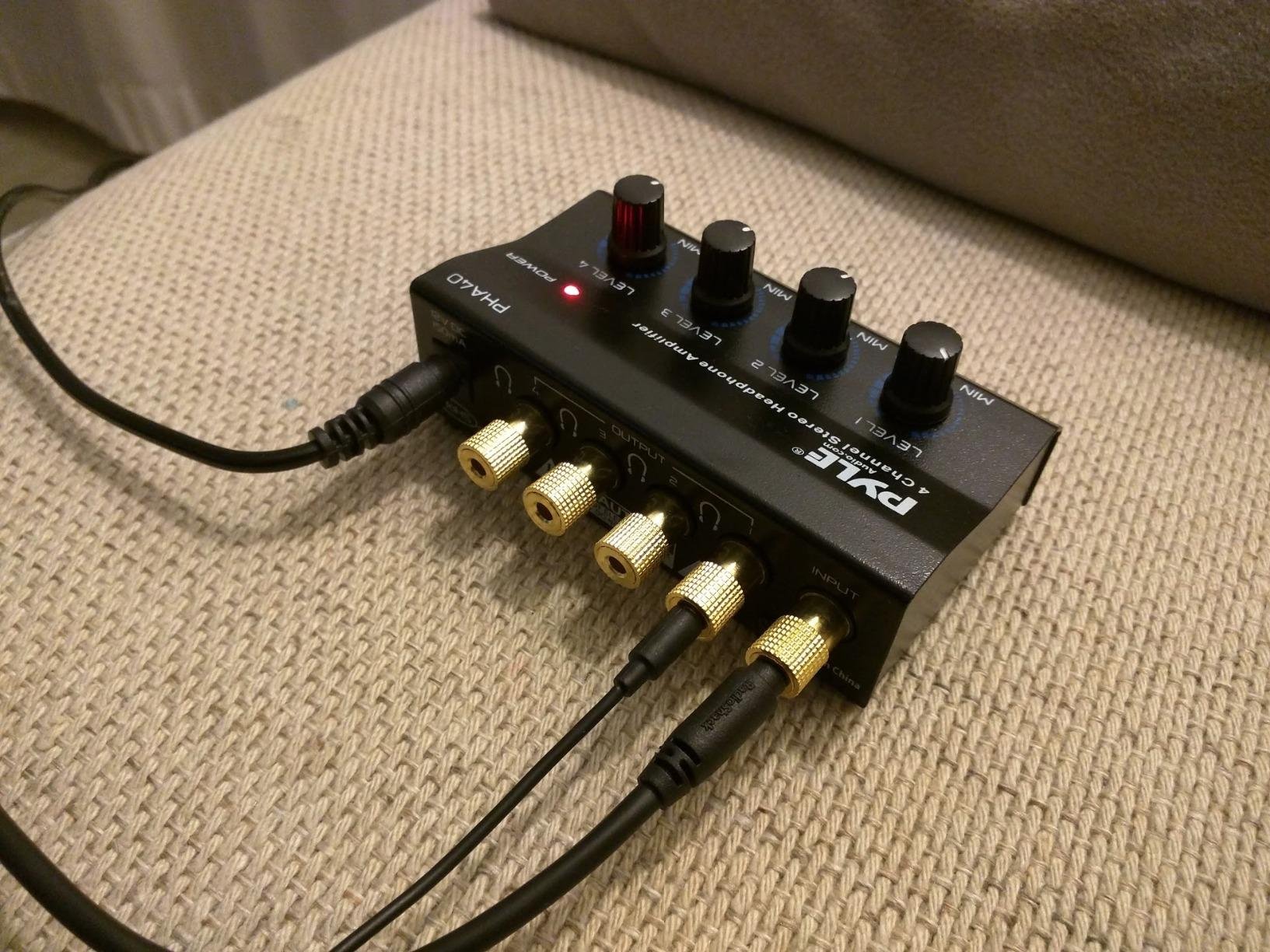 4-Channel Portable Stereo Headphone Amplifier - Professional Multi Channel Mini Earphone Splitter Amp w/ 4 1/4 Balanced TRS Headphones Output Jack and 1/4 TRS Audio Input For Sound Mixer - Pyle PHA40 BLACK customer photo 1