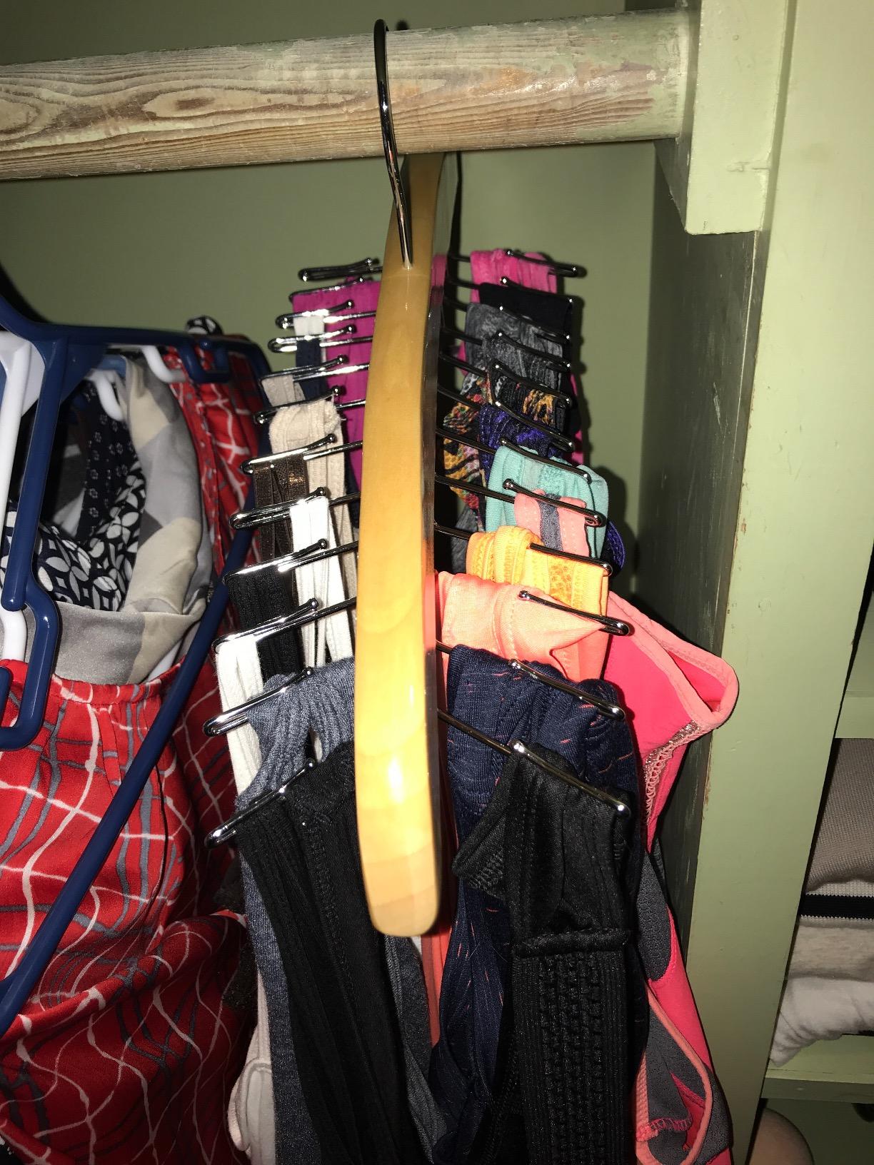 HANGERWORLD Hanging Tie Holder Organizer Rack - Premium Wooden Tie Hanger with 24 Folding Accessory Hooks for Closet Space Saving customer photo 2