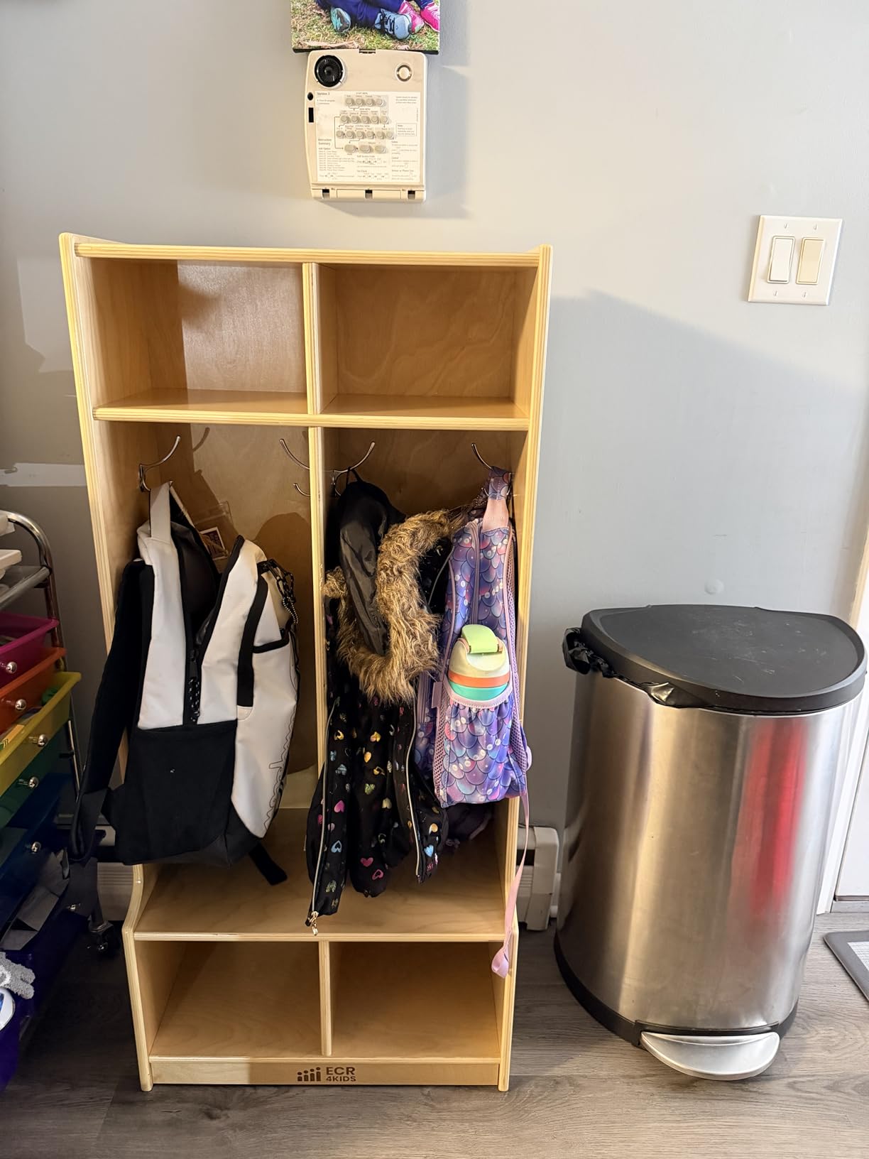 ECR4Kids 2-Section Coat Locker with Bench and Cubby Storage, Classroom Furniture, Natural customer photo 1
