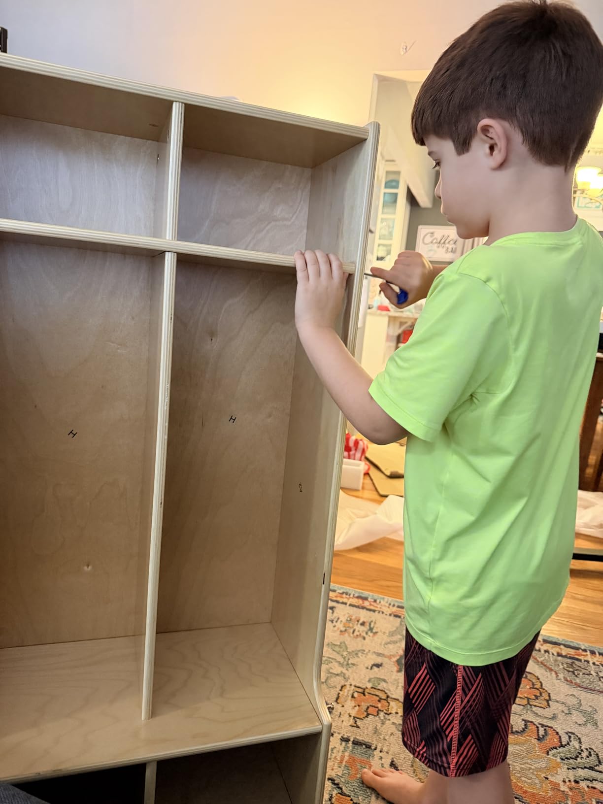 ECR4Kids 2-Section Coat Locker with Bench and Cubby Storage, Classroom Furniture, Natural customer photo 2