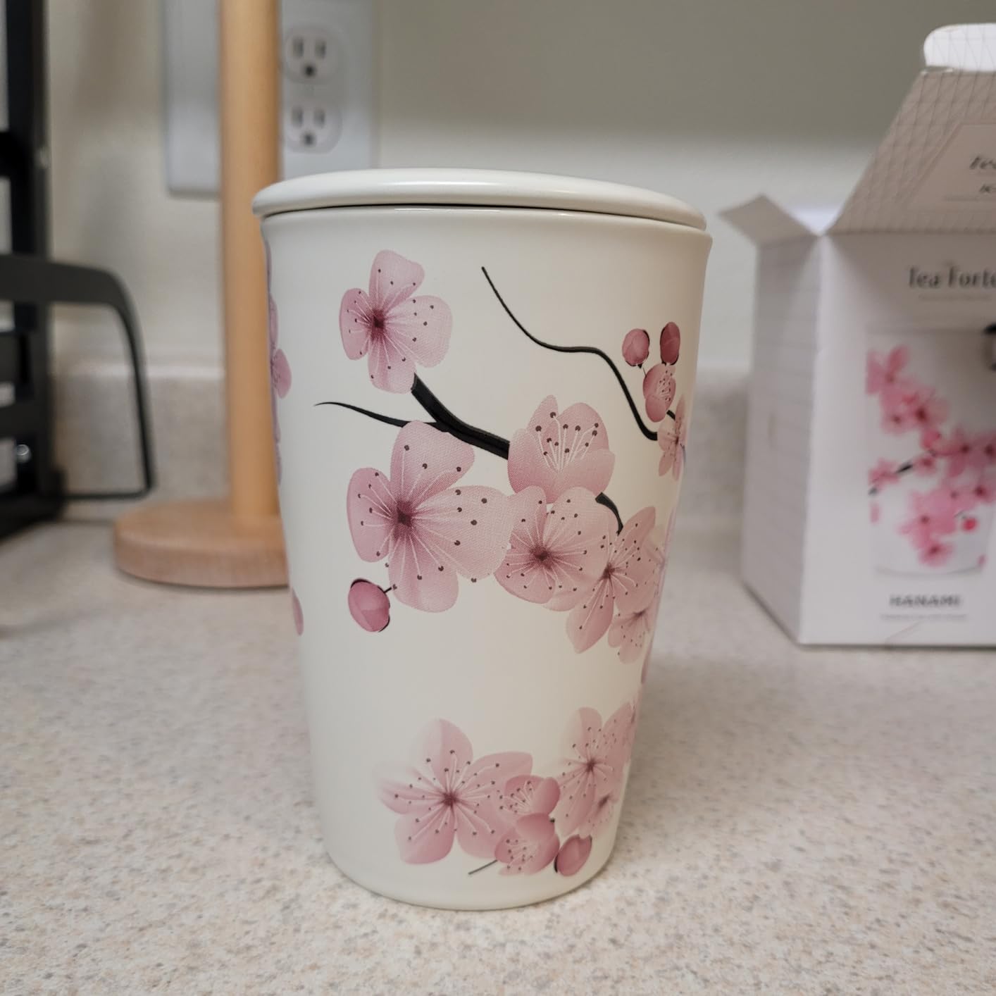 Tea Forte Double-Walled Ceramic Kati Cup, Removable Stainless Steel Infuser Basket and Lid, Steeps 12 oz Loose Leaf Tea, Dishwasher & Microwave Safe, Cherry Blossom customer photo 1