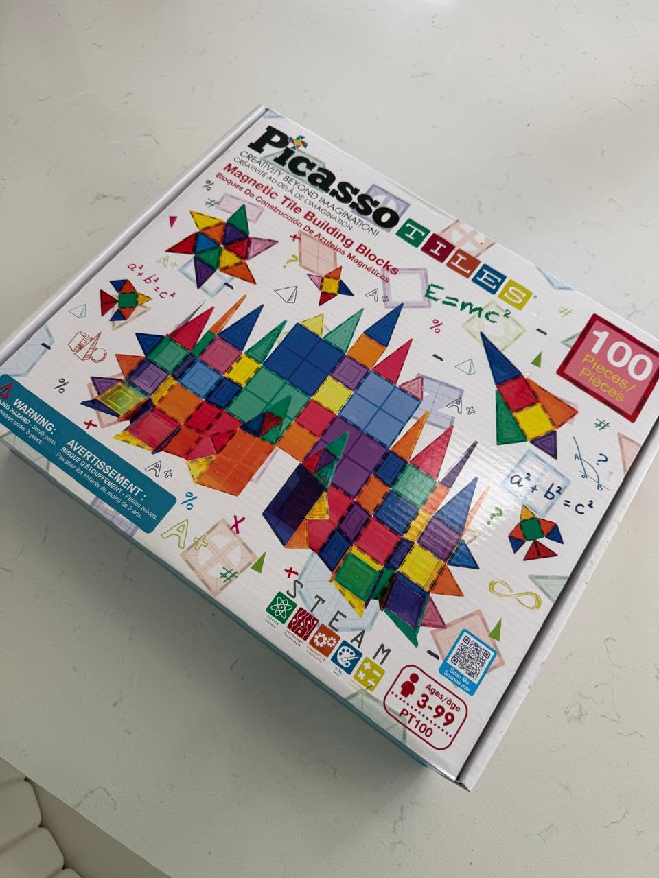 PicassoTiles 100 Piece Magnetic Tiles, Clear 3D Building Blocks for Kids 3+ customer photo 2