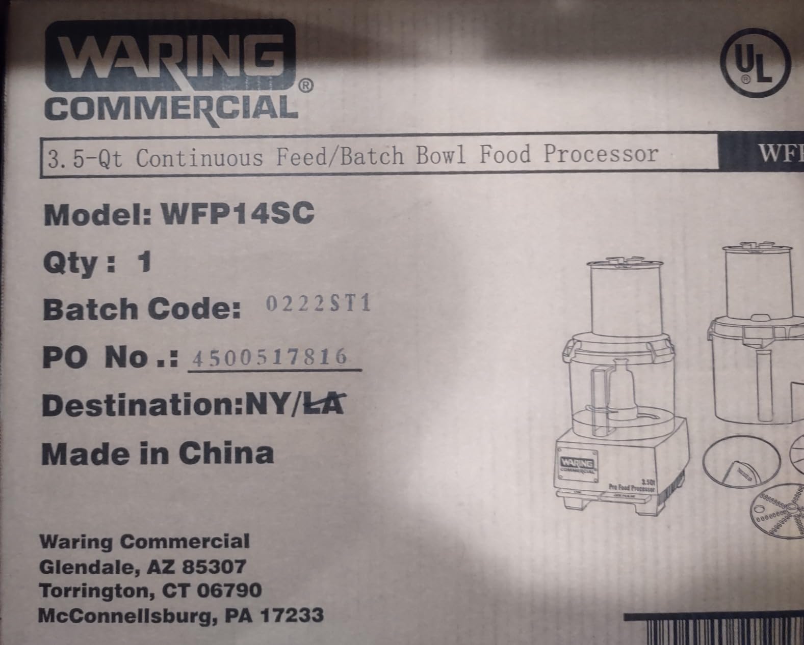 Waring Commercial WFP14S Food Processor, 3-1/2-Quart, Clear 120V, 5-15 Phase Plug customer photo 2