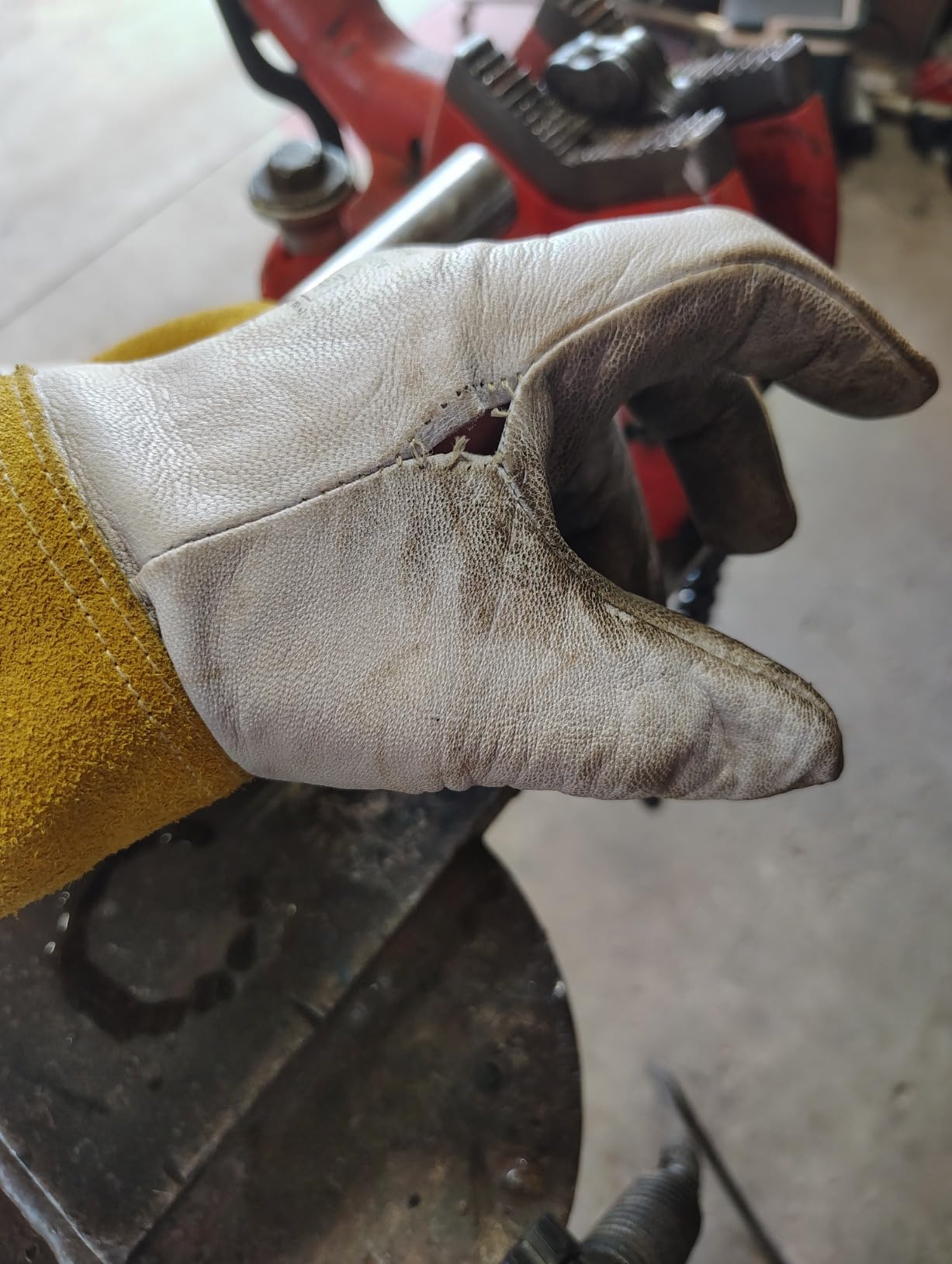 Caiman Premium Goat Grain TIG Welding Gloves, 4-Inch Gold Extended Cuff, Unlined, White/Gold, X-Large customer photo 2