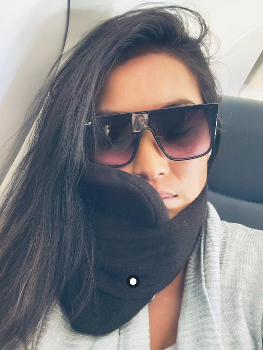 Pillow - Scientifically Proven, Super Soft Neck Support Travel Pillow for Airplanes - Lightweight and Machine Washable - Ergonomic Design for Traveling on Flights, Cars, and Trains - Black customer photo 1