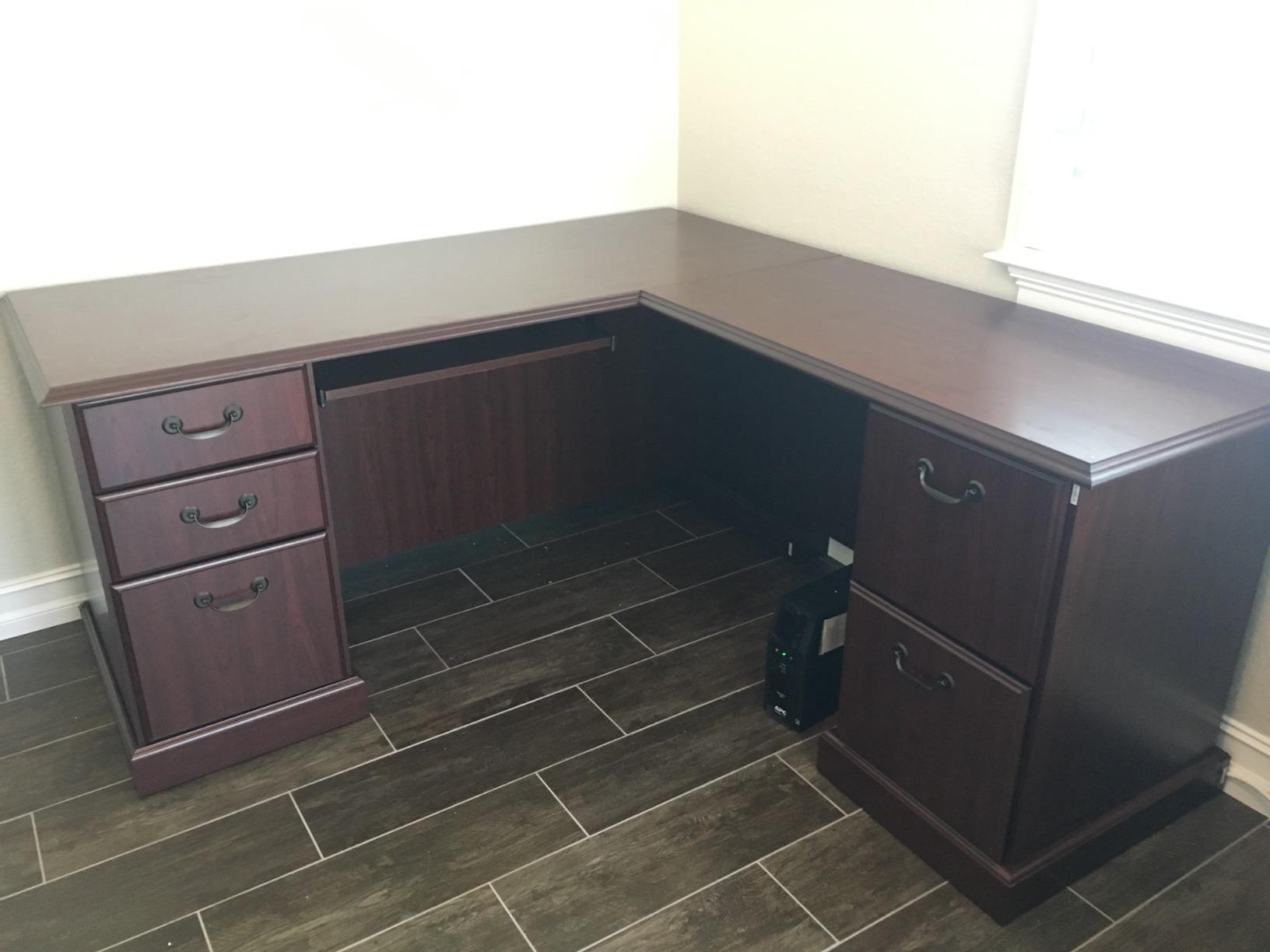 Bush Business Furniture Arlington L Shaped Desk with Drawers and Keyboard Tray in Harvest Cherry, Traditional Workspace for Home and Professional Office customer photo 1