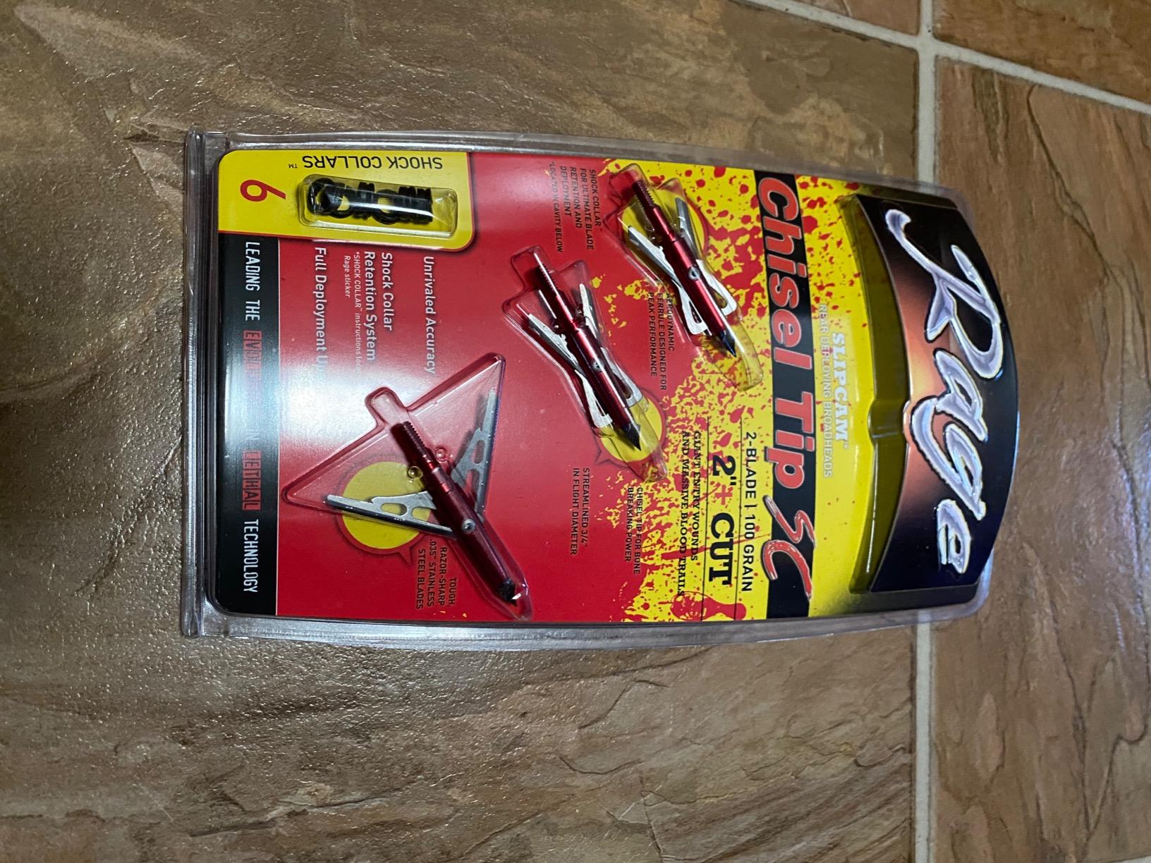 RAGE Chisel Tip 2 Blade Broadhead, 100 Grain with Shock Collar Technology - 3 Pack, Red, Model:65100 customer photo 1