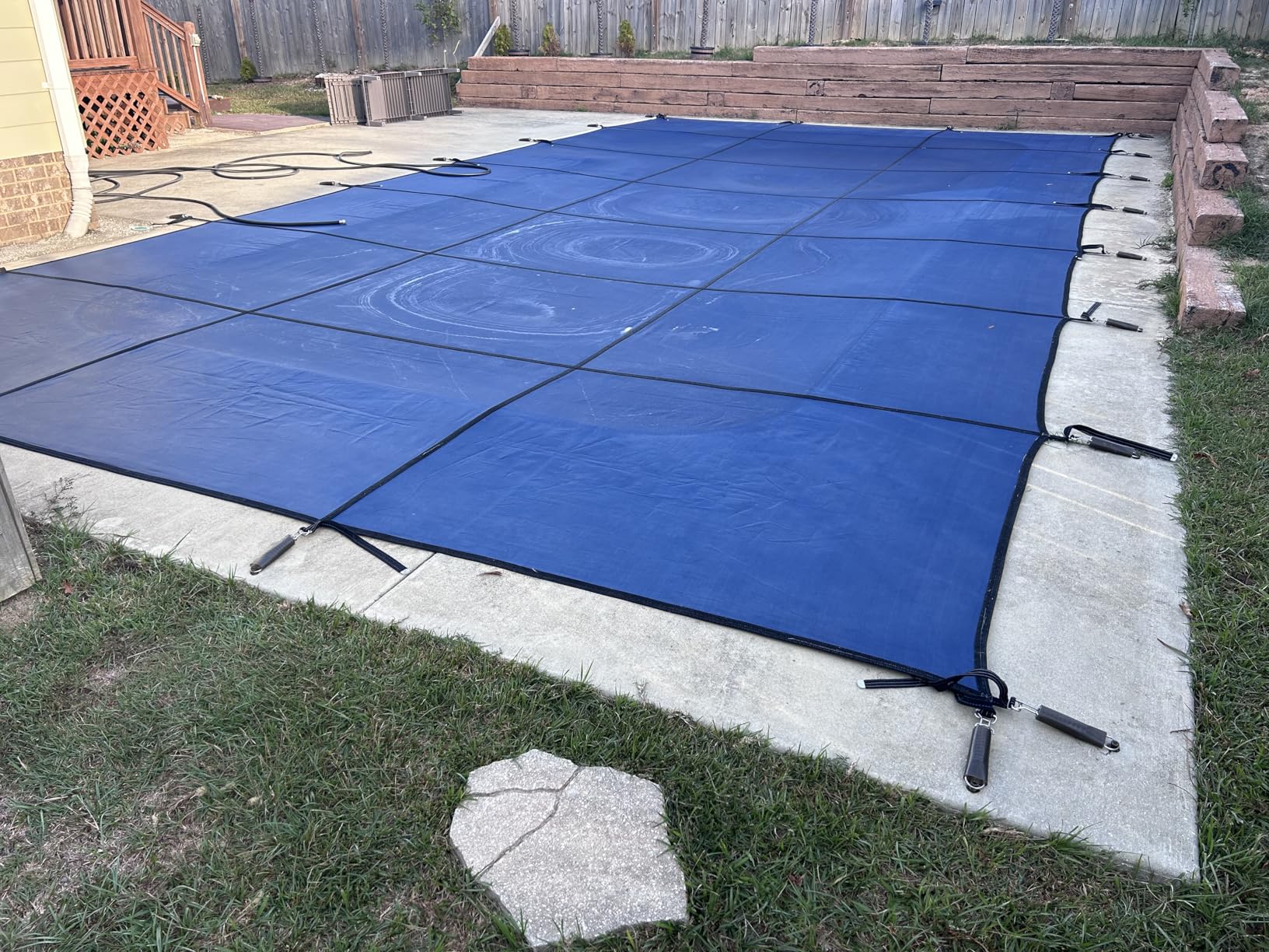 WaterWarden Inground Pool Safety Cover 16' x 32' with Left End Step, 15-Year Warranty, UL Classified to ASTM F1346, Triple Stitched for MAX Strength, Abrasion Resistant, Hardware Included, Blue Mesh customer photo 2