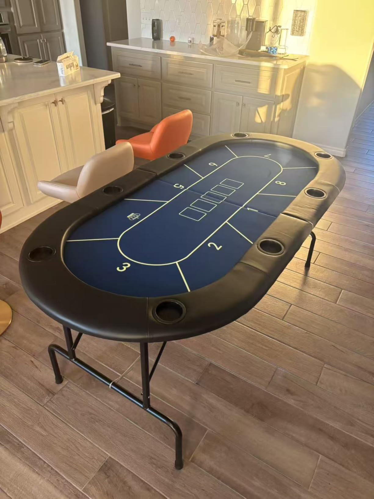 Giantex 8 Player Poker Table Foldable, Folding Card Board Game Table w/8 Cup Holders & Comfy Armrests, Casino Grade Felt, Portable Oval Texas Holdem Blackjack Poker Tables, No Assemble Required customer photo 1