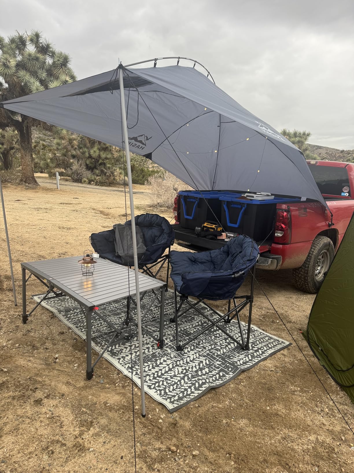 Versatility Camping Tent for Truck Bed, SUV RVing, Van, Trailer and Overlanding Portable Teardrop Awning Canopy Tear Resistant Tarp with 2 Sandbag customer photo 1