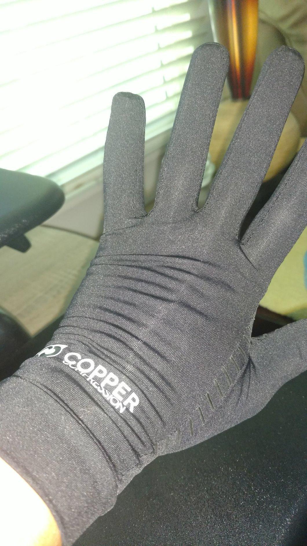 Copper Compression Full Finger Arthritis Gloves - Palm Grips - Touch Screen Fingertips - Compression Support for Carpal Tunnel, Pain Relief, Tendonitis - Fits Men & Women - 1 Pair - Small customer photo 2