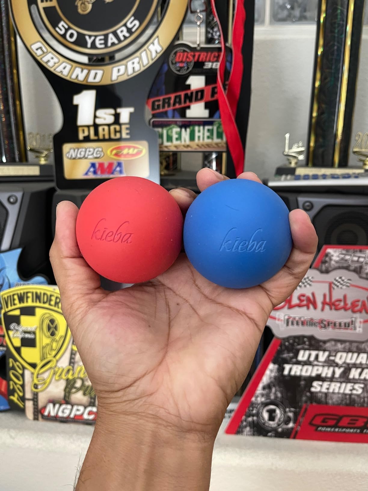 Kieba Massage Lacrosse Balls for Myofascial Release, Trigger Point Therapy, Muscle Knots, and Yoga Therapy. Set of 2 Firm Balls (Blue and Red) customer photo 1