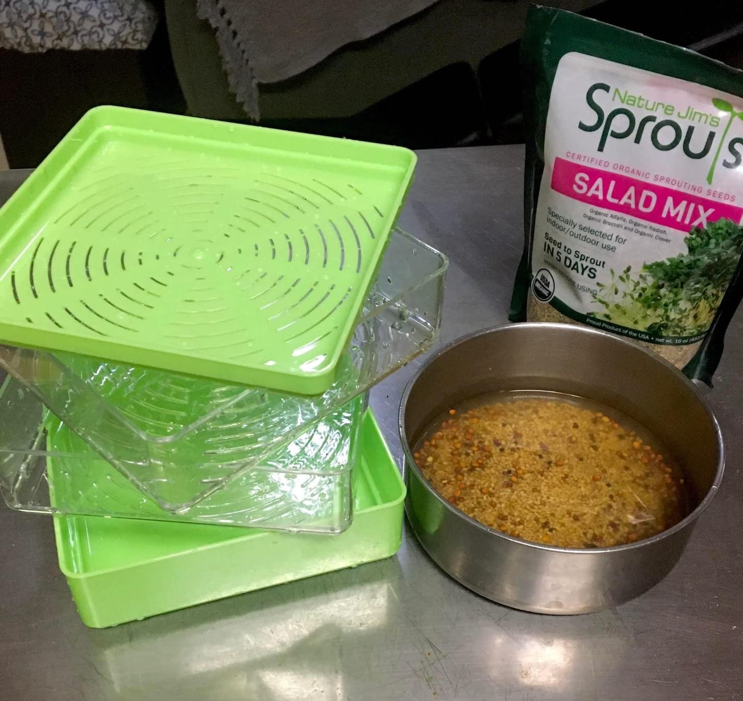 GARDENS ALIVE! Seed Sprouter Kit, Two Tier Stackable Seedling Starter Tray with Lid, Microgreens Propagator Mini Plant Grow Trays, Germinate Seeds Indoors, Healthy Snacks, Bean Sprouts, Soil Free customer photo 1