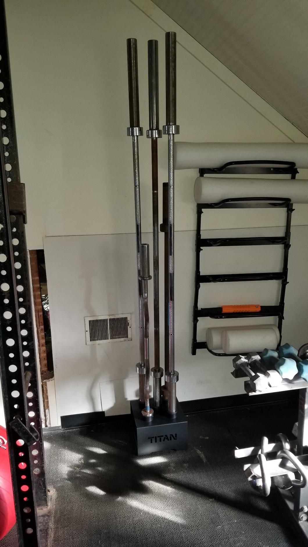 Titan Fitness 5 Barbell Holder, Vertical Olympic Sized Bar Rack, 12