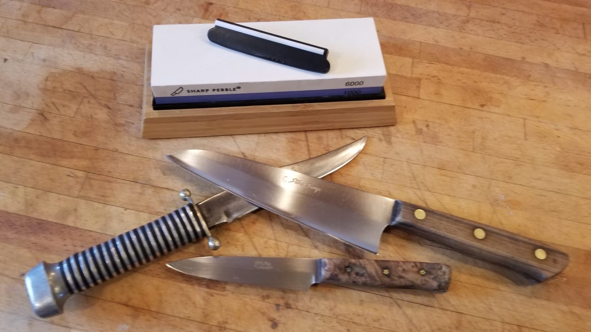 Sharp Pebble Premium Whetstone Knife Sharpening System - 1000/6000 Grit Whetstone Knife Sharpener Kit with Angle Guide & Non-Slip Bamboo Base - Guided Beginner Instructions customer photo 1
