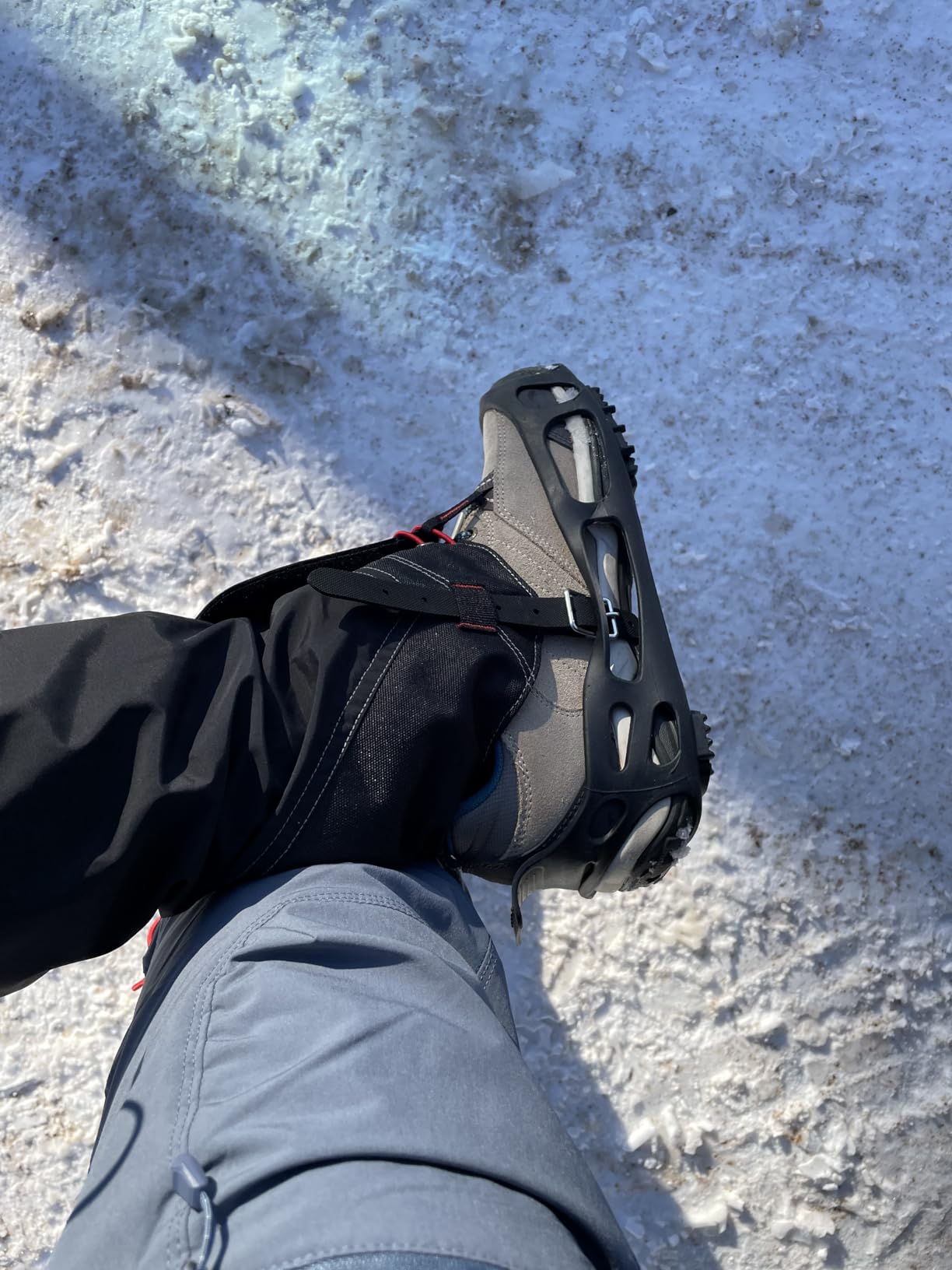 JSHANMEI Ice Cleats, Crampons Snow Traction Ice Cleats for Shoes and Boots Women Men, Non Slip Grippers Spikes for Shoes with Straps, Slip-on Rubber Overshoe Stretch Footwear for Winter Walking Hiking Fishing customer photo 2