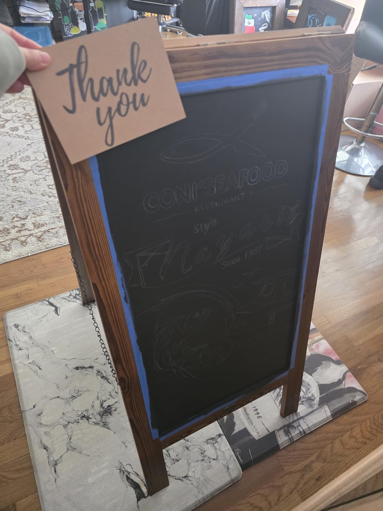 A Frame Chalkboard by HBCY Creations: 40x20 Solid Wood A-Frame Sign Rustic Brown Double-Sided Magnetic Board, Chalkboard Menu Board, for Restaurants, Cafés, Weddings - Heavy Duty Hinges customer photo 2