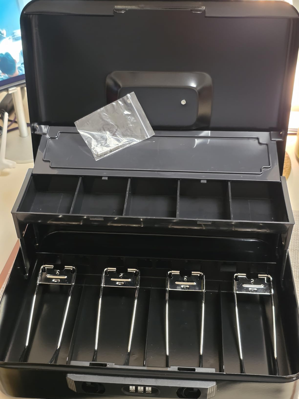 Jssmst Large Cash Box with Money Tray and Lock - Safe Box for Cash Saving Key Lock Money Organizer Box, 11.8L x 9.5W x 3.5H Inches, Black, SM-CB0501L, XLarge customer photo 2