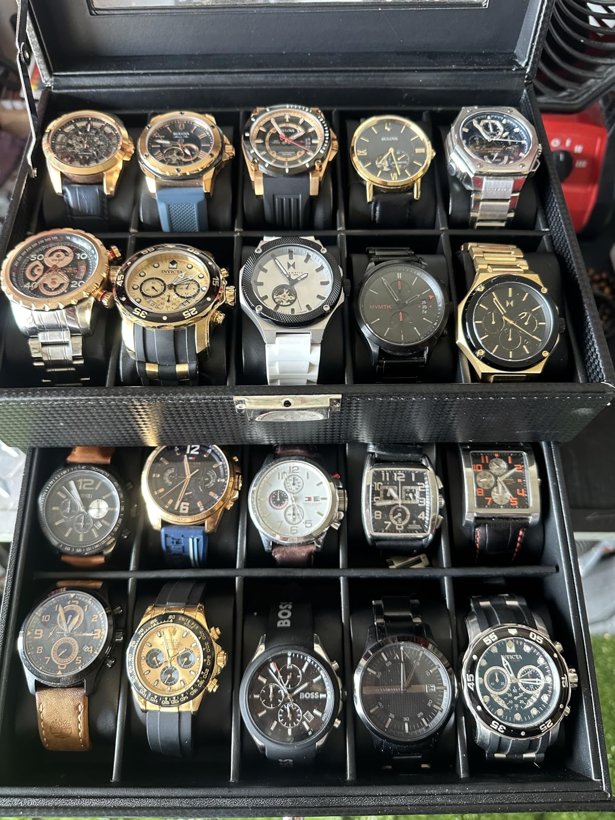 BEWISHOME Watch Case, 20-Slot Watch Box Organizer for Men Watch Case with Large Glass Lid Watch Travel Case Removable Watch Pillows, Mens Jewelry Box Watch Display Case, Watch Storage, Black SSH04B customer photo 2