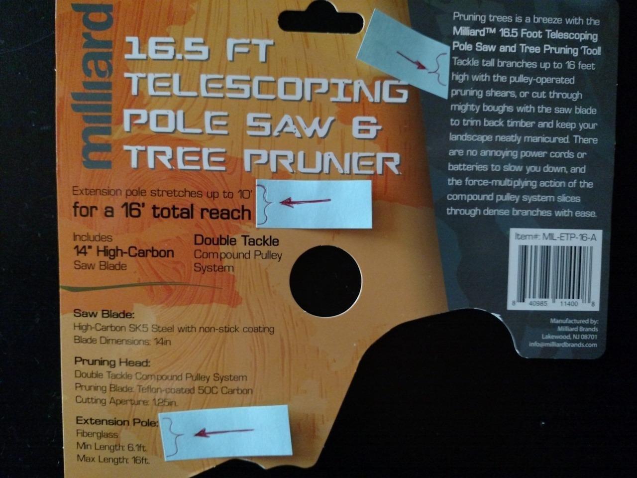 Milliard 6-16 Foot Extendable Pole Pruner, Pole Saws for Tree Trimming With 3-Sided Blade for Precise Branch Cutting and Maximum Reach - Tree Trimming Tool - Pruning Saws for Trees customer photo 1