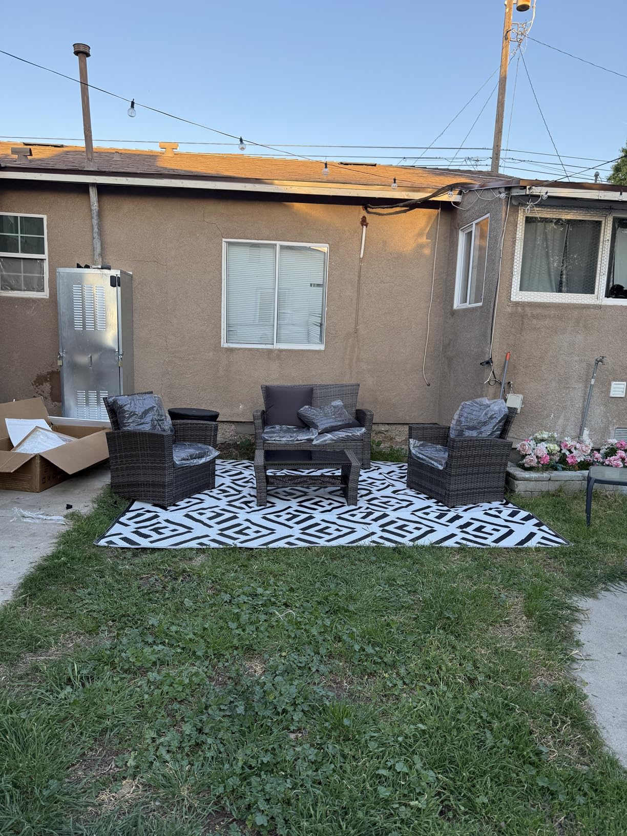 Wisteria Lane 4 Piece Patio Furniture Set, Wicker Outdoor Patio Conversation Furniture Set, All Weather Outdoor Patio Sofa with Cushion and Glass Table, Brown customer photo 1