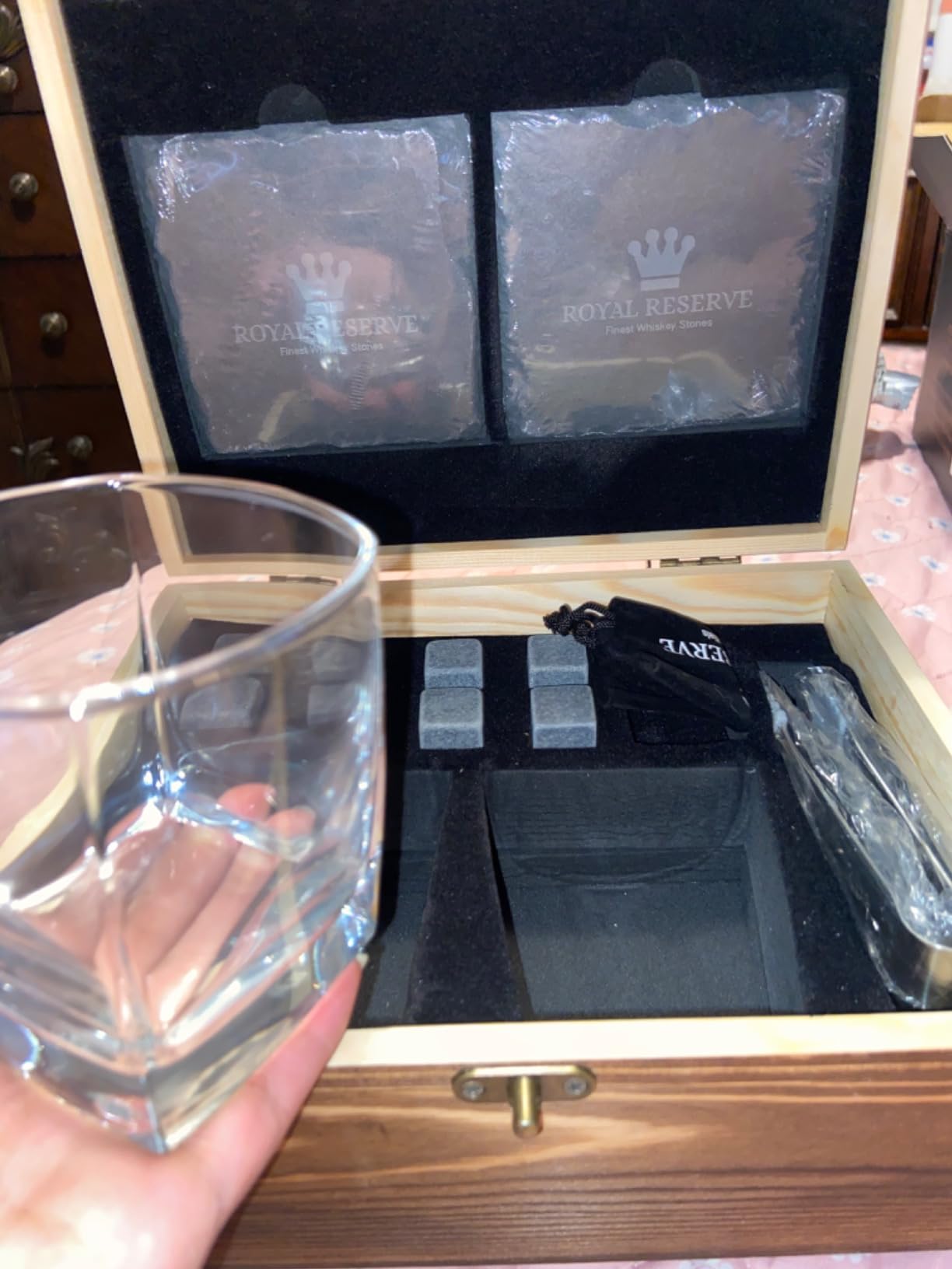 Whiskey Stones Gift Set by Royal Reserve - Artisan Crafted Scotch Bourbon Glasses, Chilling Rocks, Coasters and Tongs - Whiskey Gifts - Birthday Gift for Men, Husband, Him, Dad, Boyfriend customer photo 1