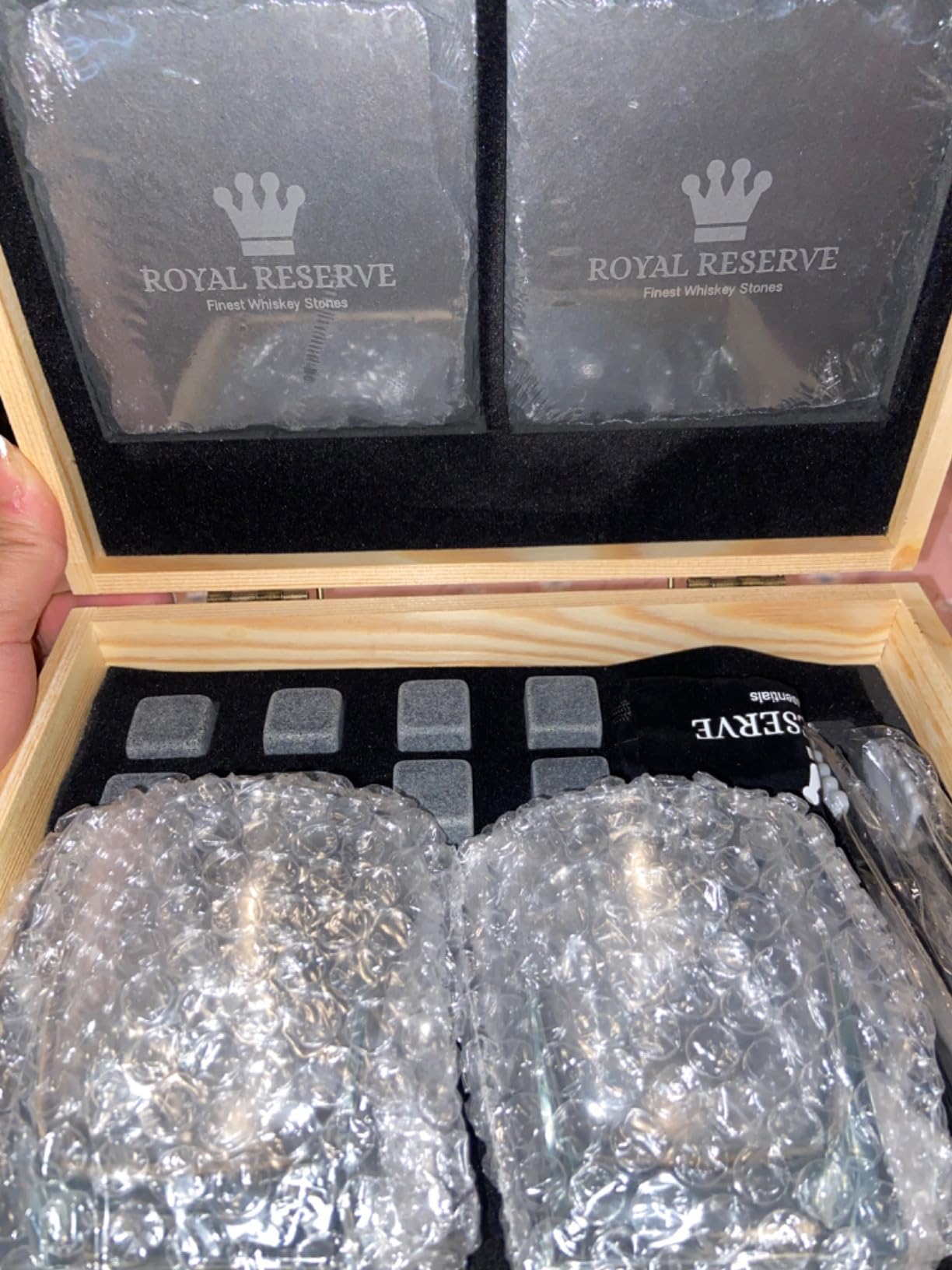 Whiskey Stones Gift Set by Royal Reserve - Artisan Crafted Scotch Bourbon Glasses, Chilling Rocks, Coasters and Tongs - Whiskey Gifts - Birthday Gift for Men, Husband, Him, Dad, Boyfriend customer photo 2