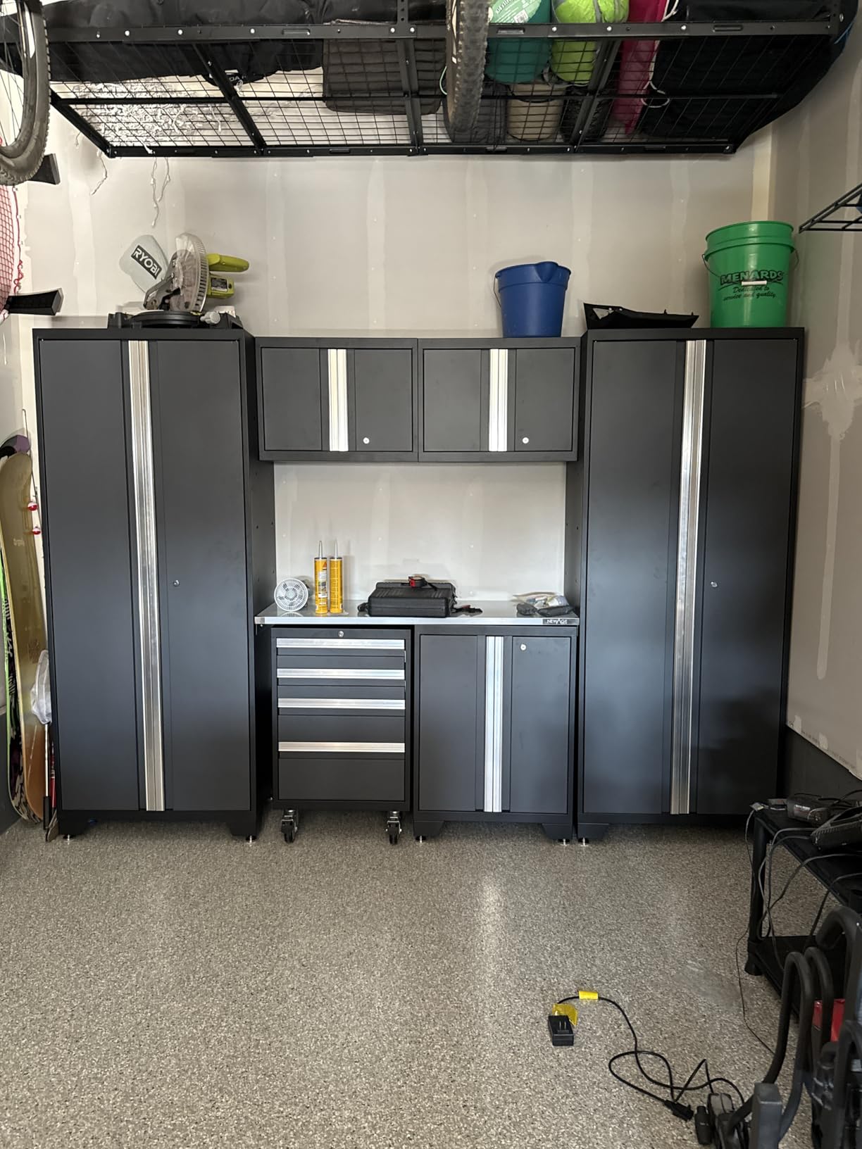 NewAge Products Garage Storage Cabinets Steel Bold Series 7 Piece Sets Includes Bamboo Worktop, Multi-Use lockers, Wall, Base and Rolling Tool Cabinets, Gray, 50421 customer photo 1