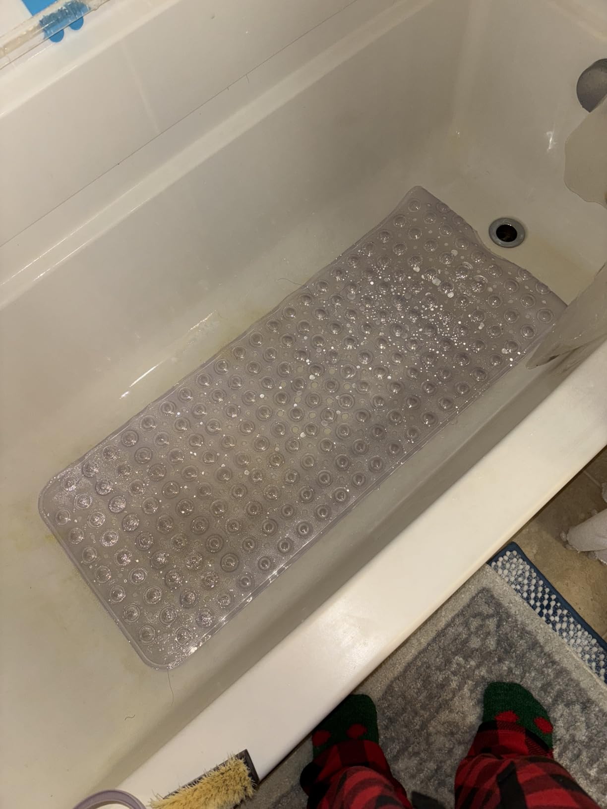 AmazerBath Shower Mat Non Slip 40 x 16 Inches, Bathtub Mat Shower Stall Mats with Suction Cups and Drain Holes, Non Slip Bath Mat for Tub for Elderly & Kids, Clear Blue customer photo 2