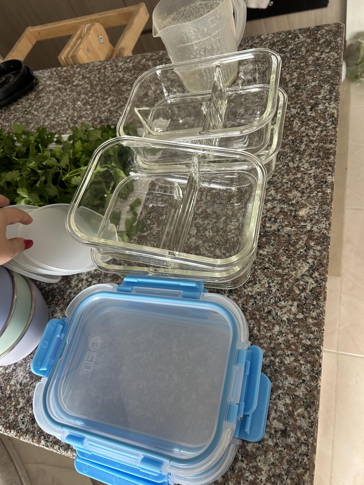 FIT Strong & Healthy Glass Meal Prep Containers, 2 & 3 Compartments - Portion Control, Lunch Container Set, Food Storage, Airtight Lids, Oven & Freezer Safe, Leak-Proof Bento Box, 32 oz, Blue, 4 Pack customer photo 2